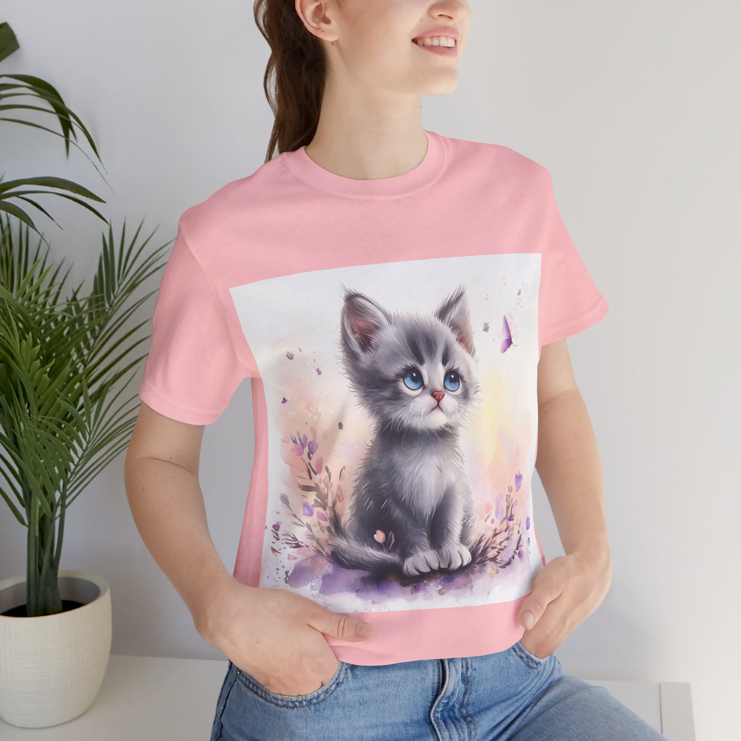 Butterfly Gray Kitten Unisex Jersey Short Sleeve Tee