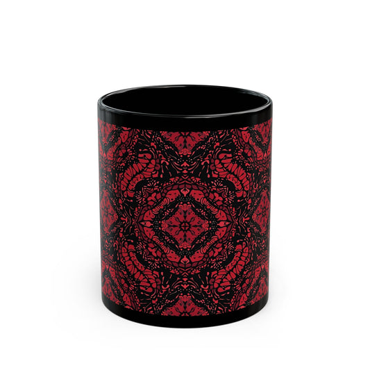 Intricate Red and Black Lace Pattern Black Mug (11oz, 15oz)