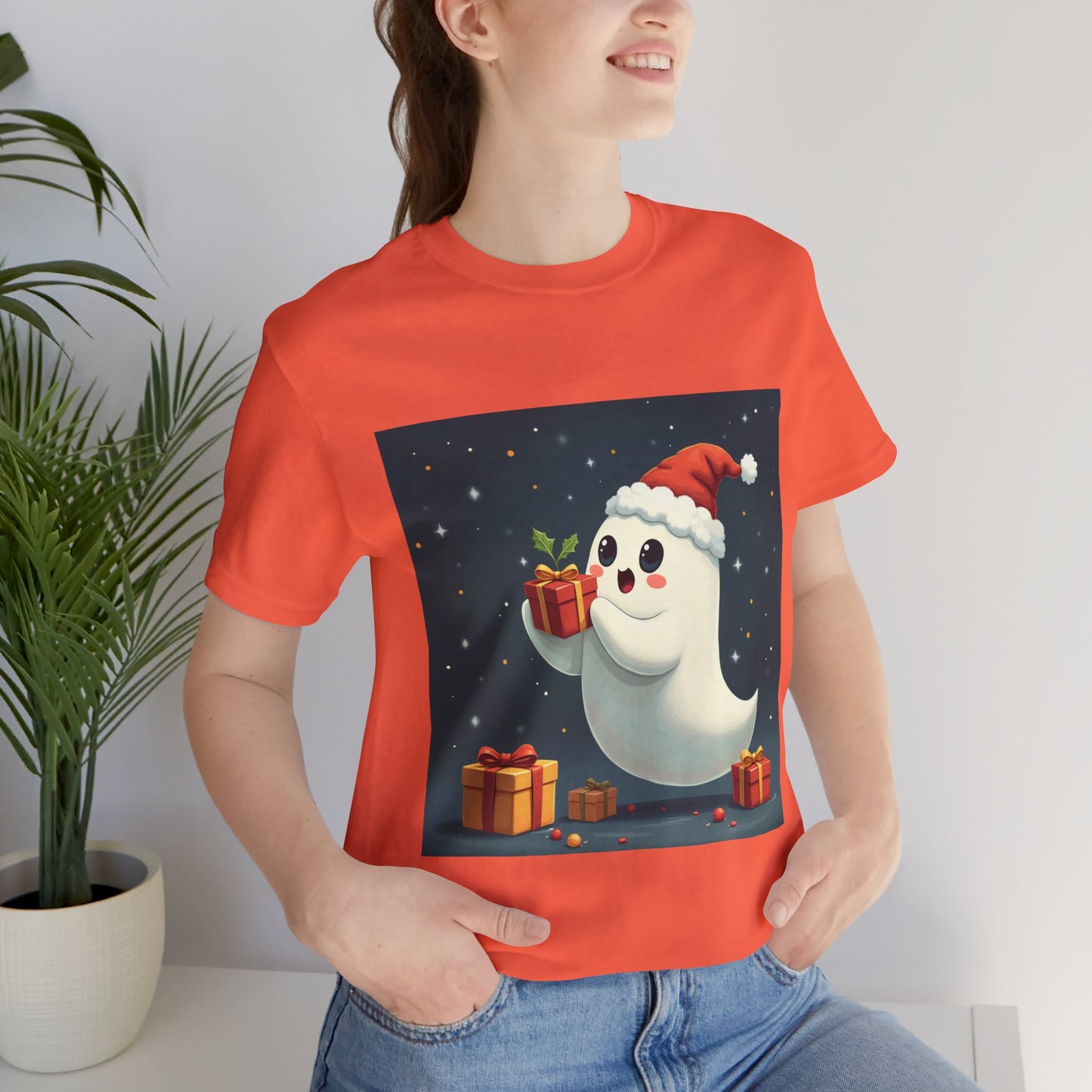 Cute Cartoon Present Ghost Unisex Jersey T-Shirt