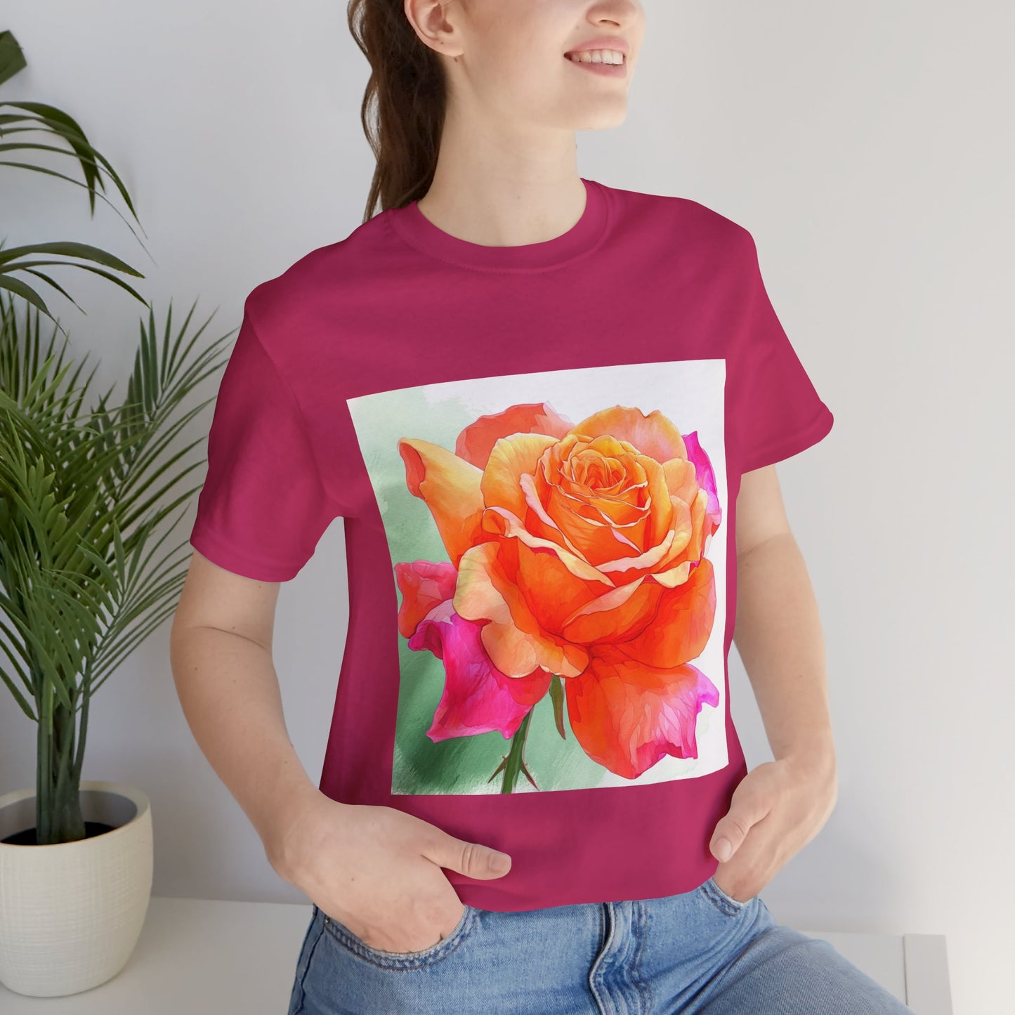 Radiant Rose Art Unisex Jersey Tee - Vibrant Rose Design