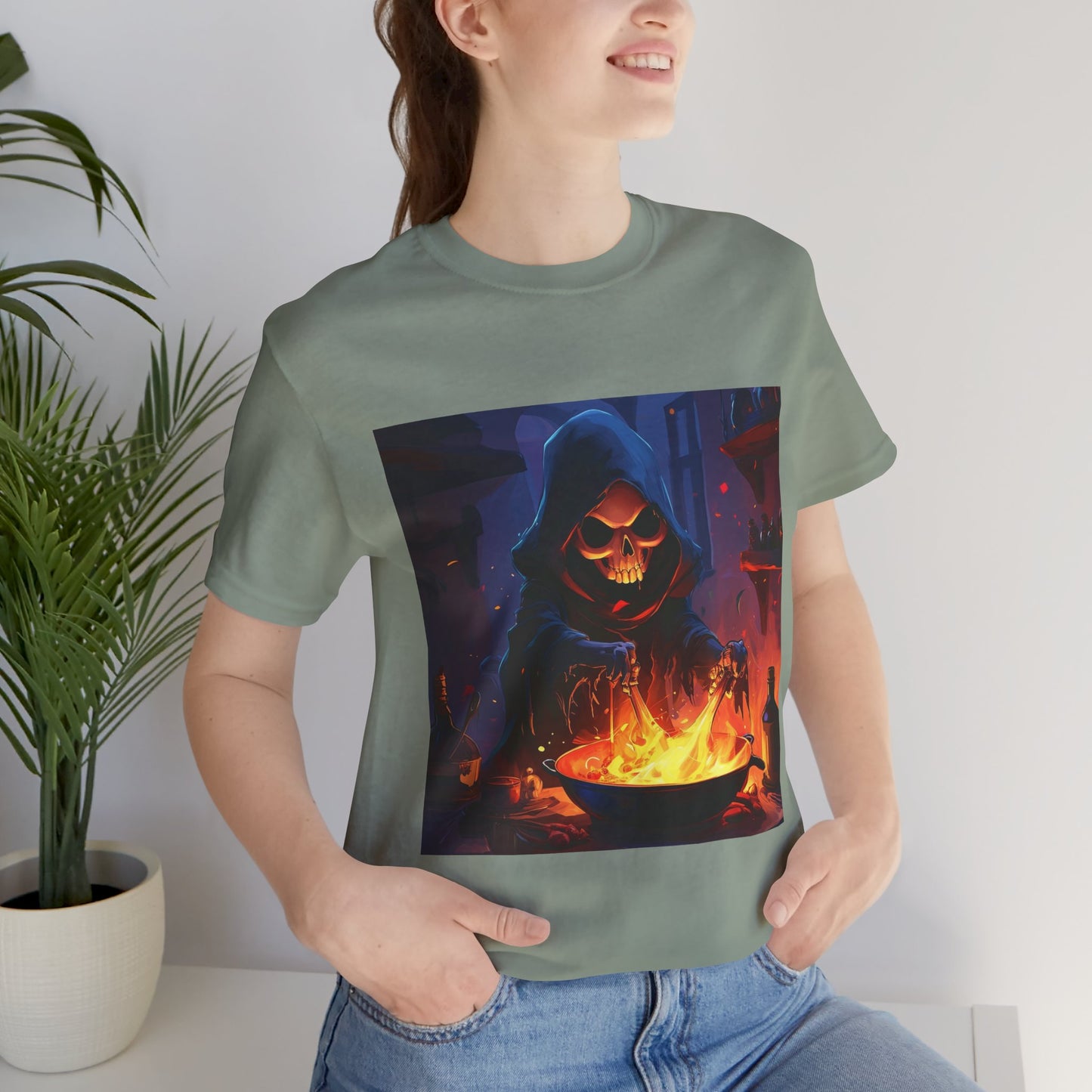 Dark Grim Reaper Cooking Unisex Jersey Short Sleeve Tee