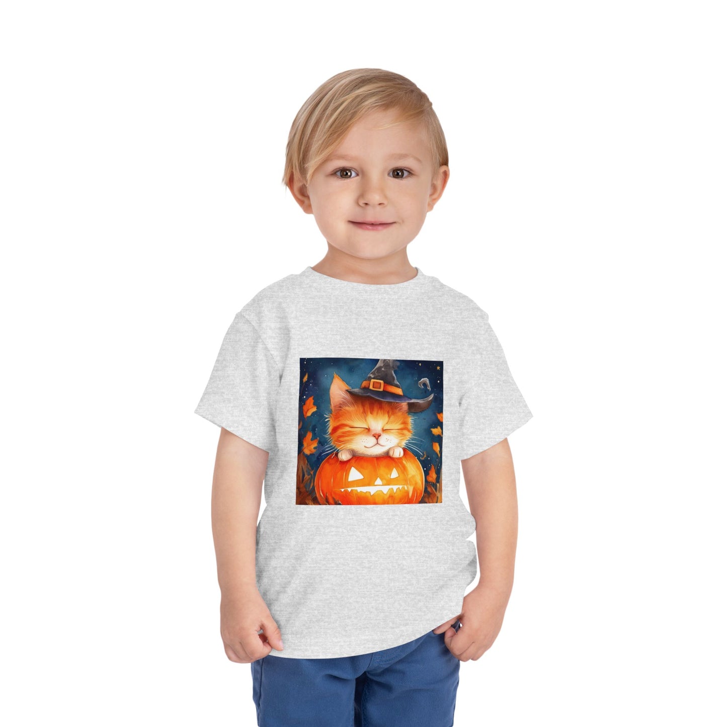 Cute Orange Cat on a Pumpkin Toddler Short Sleeve Tee