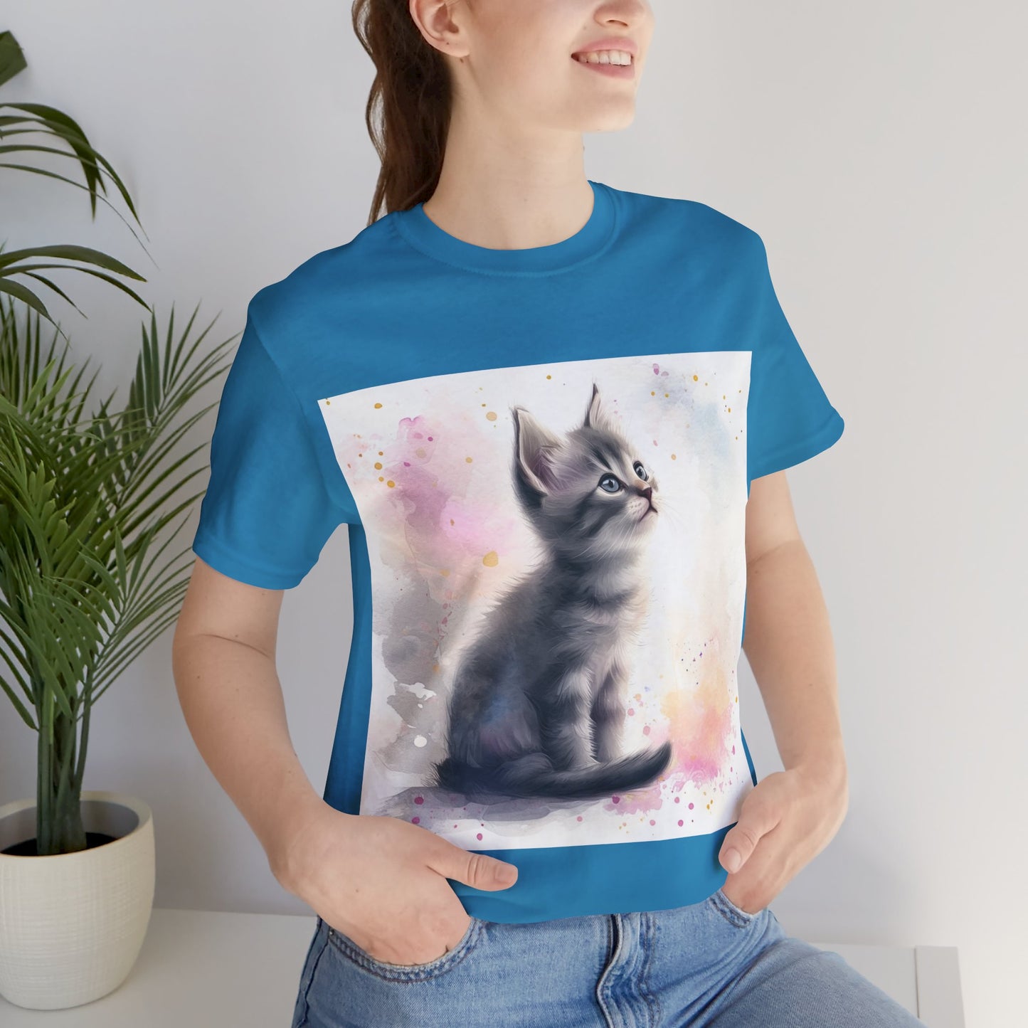 Watercolor Gray Kitten Unisex Jersey Short Sleeve Tee