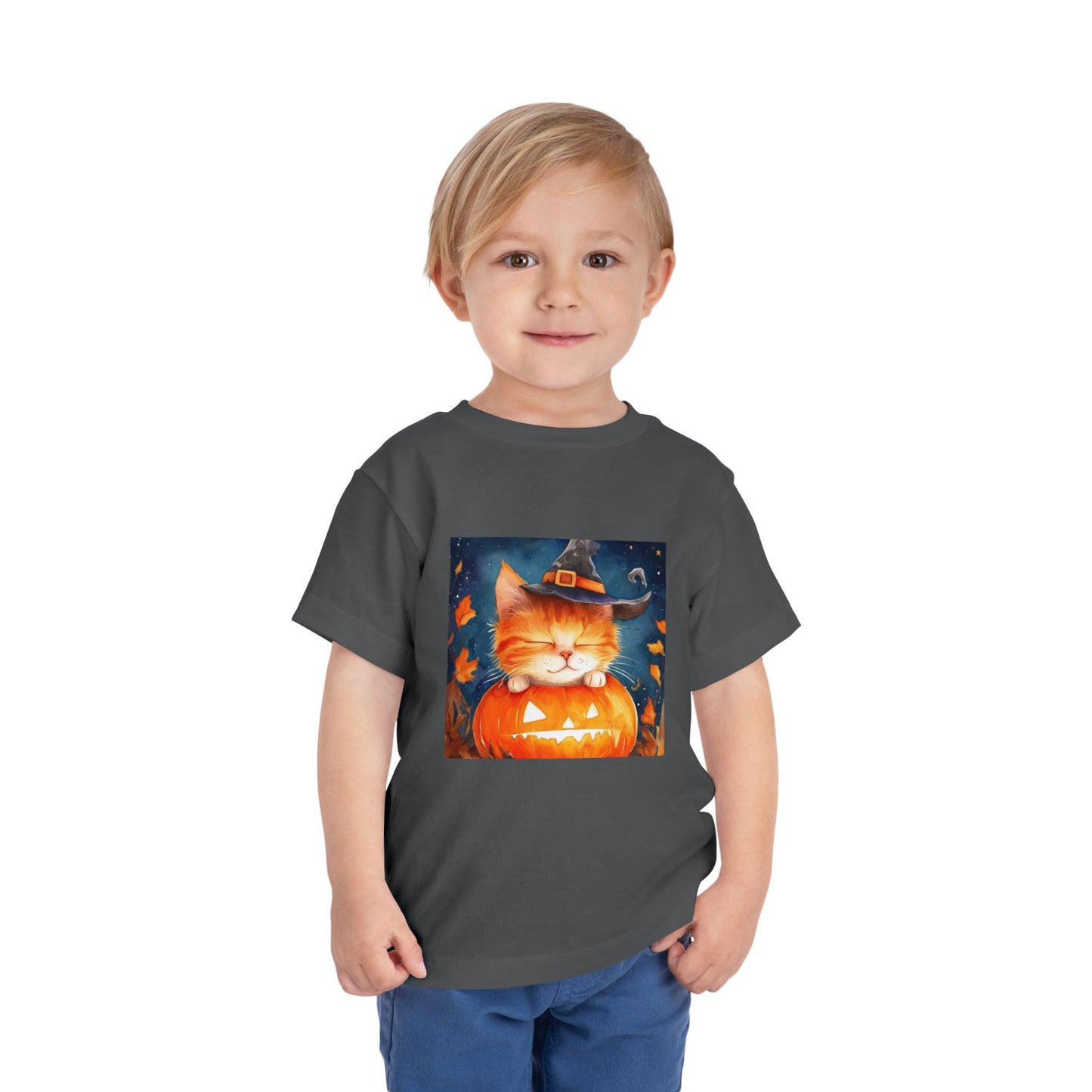 Cute Orange Cat on a Pumpkin Toddler Short Sleeve Tee