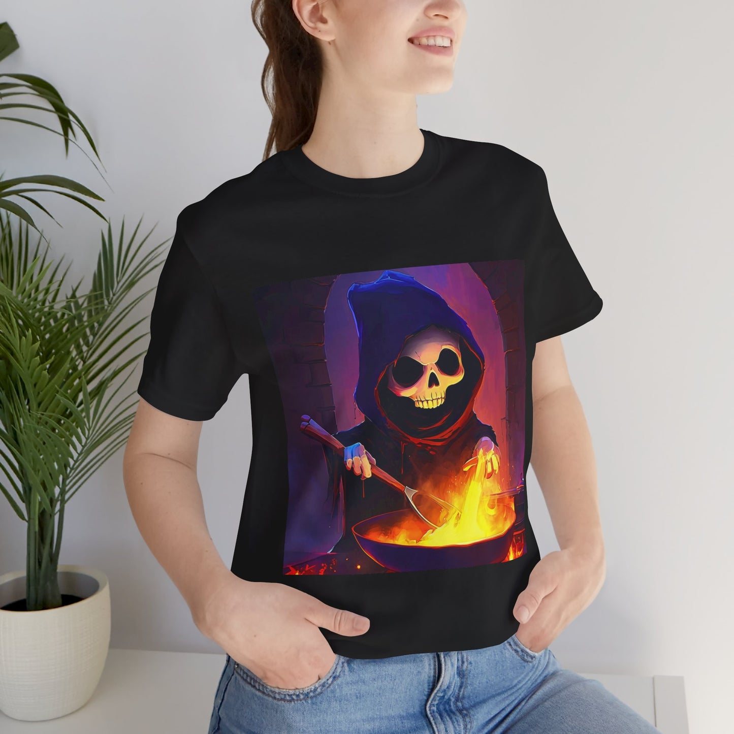 Happy Grim Reaper Cooking Unisex Jersey Short Sleeve Tee