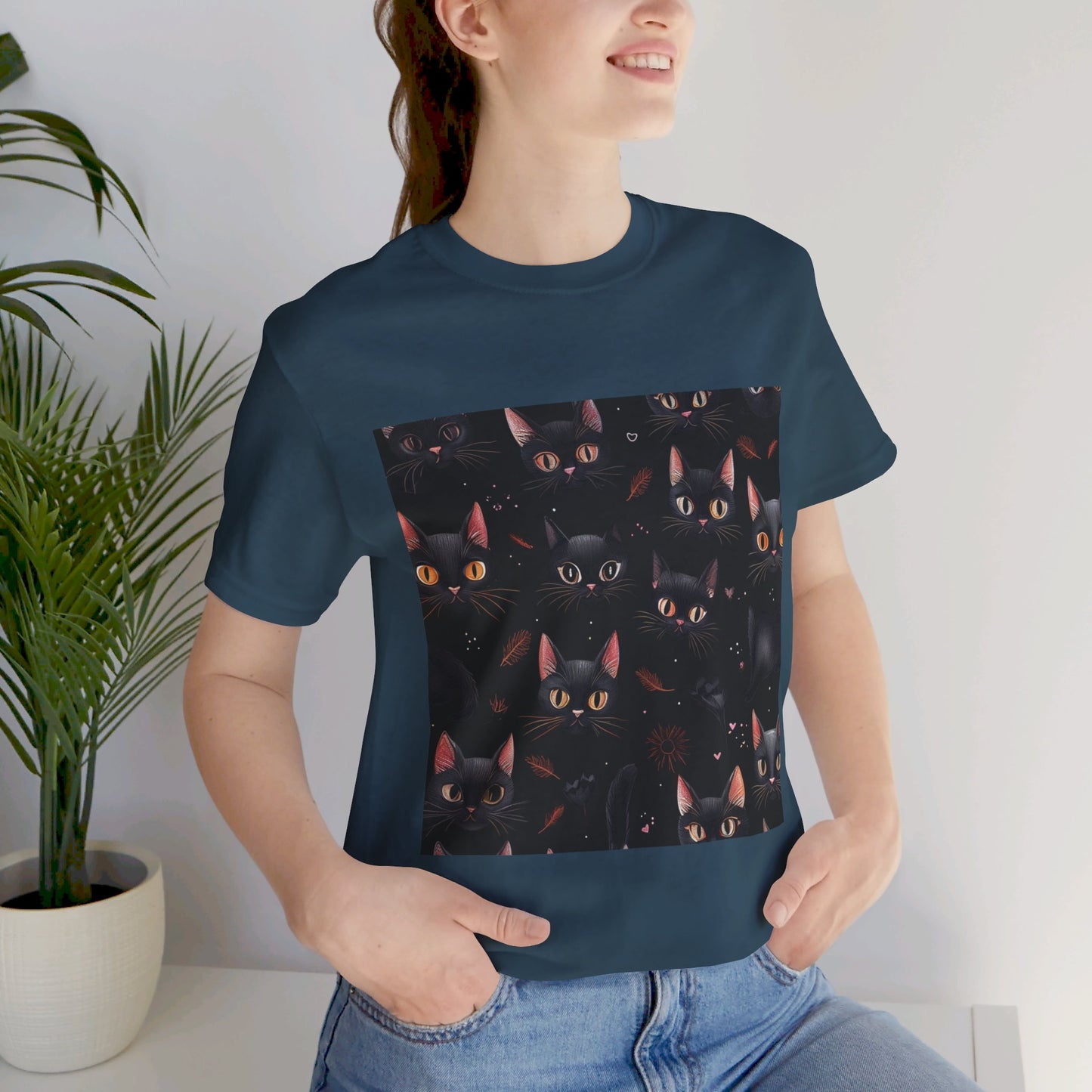 Cute Black Cat Pattern Unisex Jersey Short Sleeve Tee