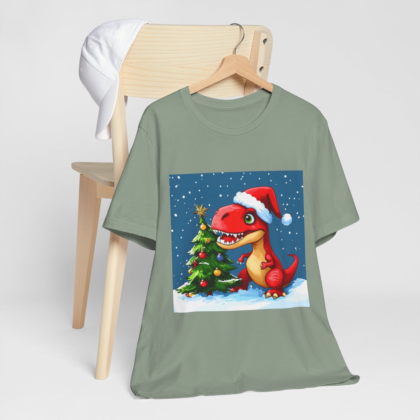 Red T-Rex Christmas Unisex Jersey Short Sleeve Tee