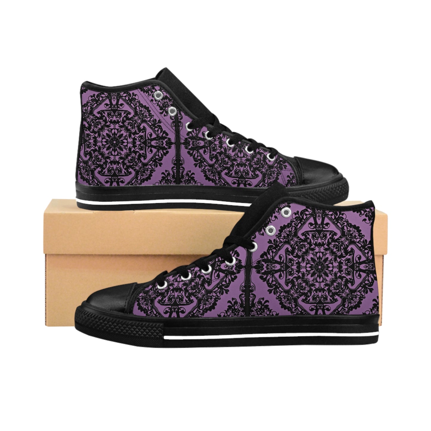 Intricate Black and Purple Pattern Women's Classic Sneakers