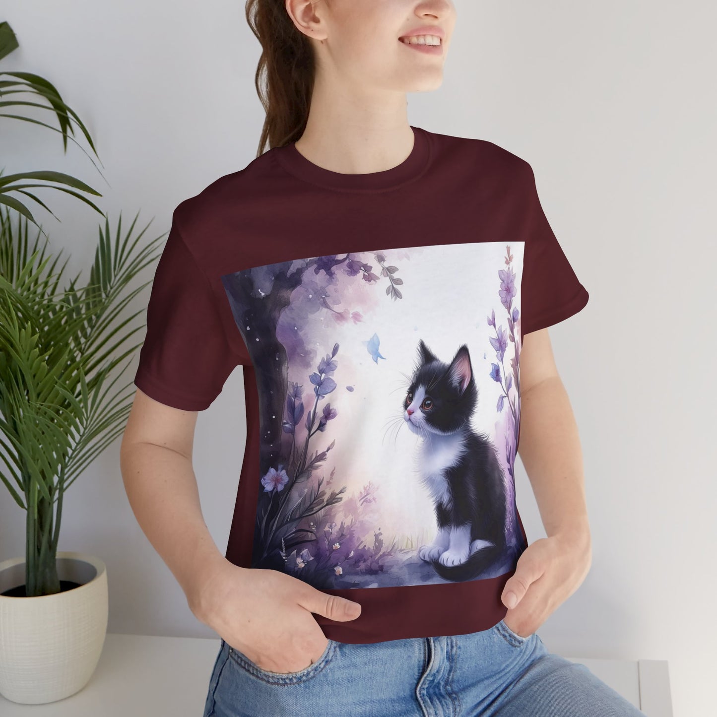 Flowery Tuxedo Cat Unisex Jersey Short Sleeve Tee