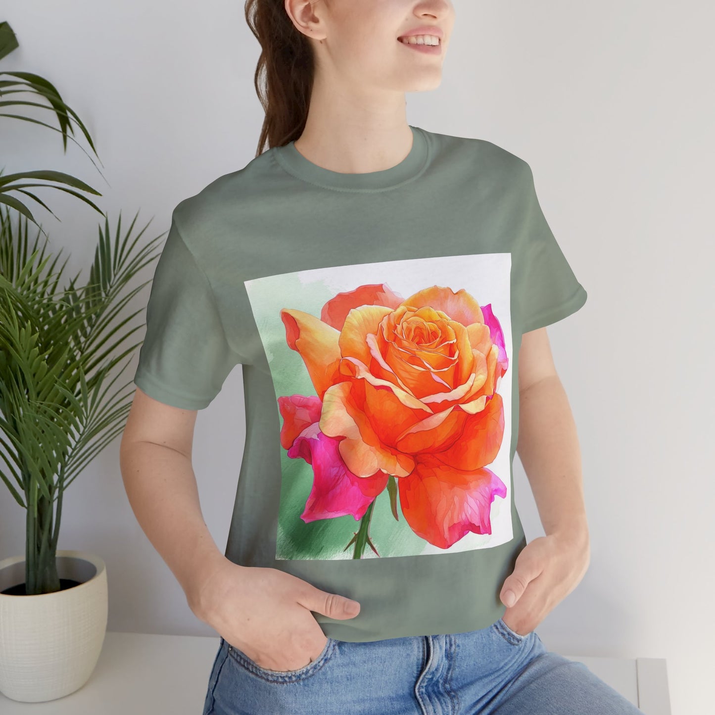 Radiant Rose Art Unisex Jersey Tee - Vibrant Rose Design
