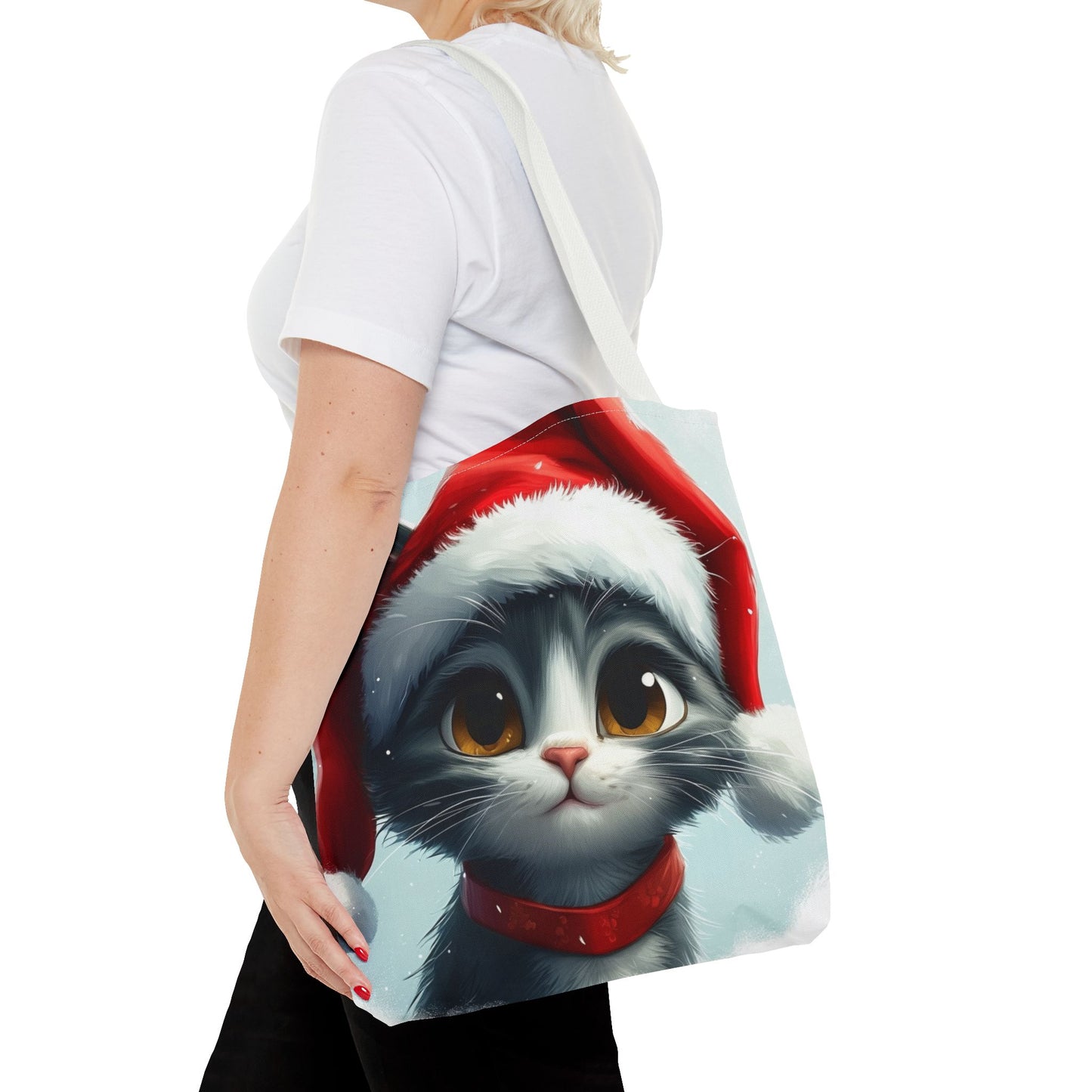 Adorable Festive Gray Cat Tote Bag (AOP)