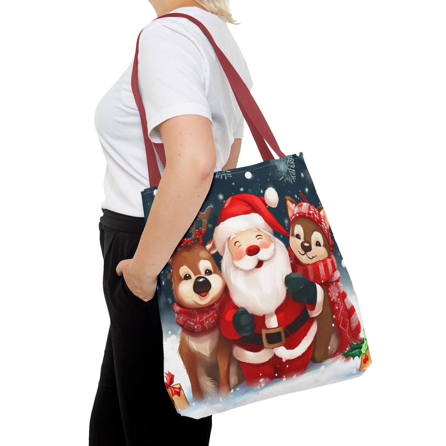 Cute Santa and Reindeer Tote Bag (AOP)