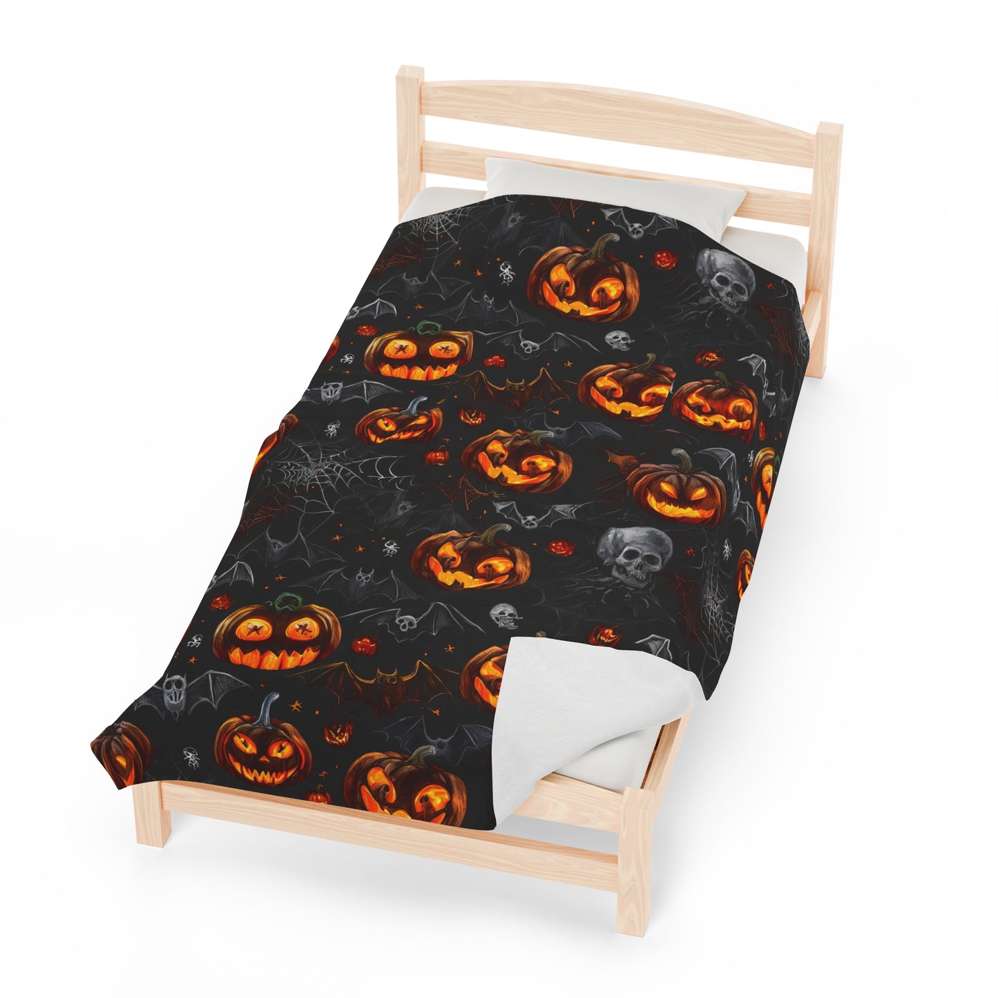 Spooky Pumpkins and Bats Velveteen Plush Blanket