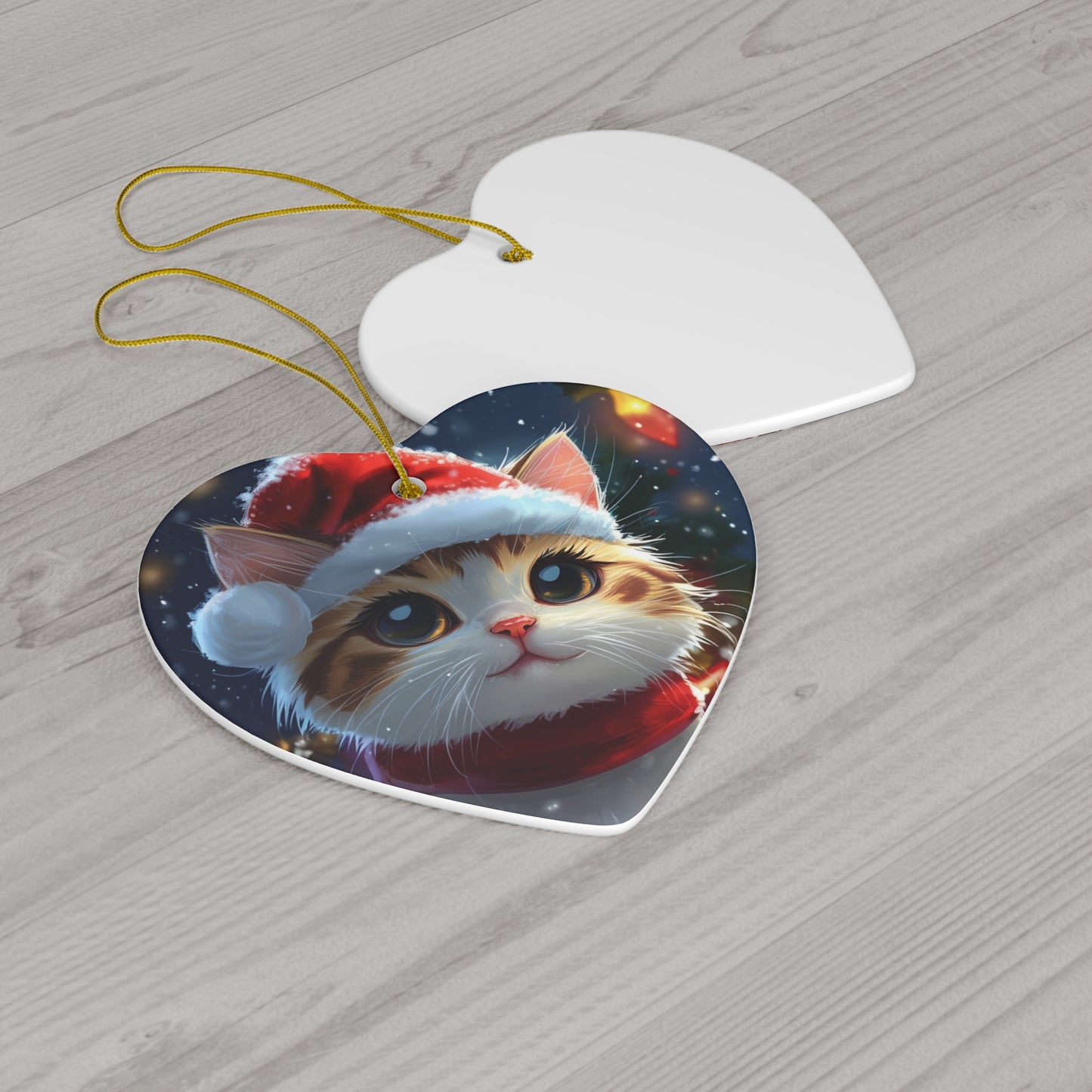 Festive Cat Holiday Ceramic Ornament, 4 Shapes