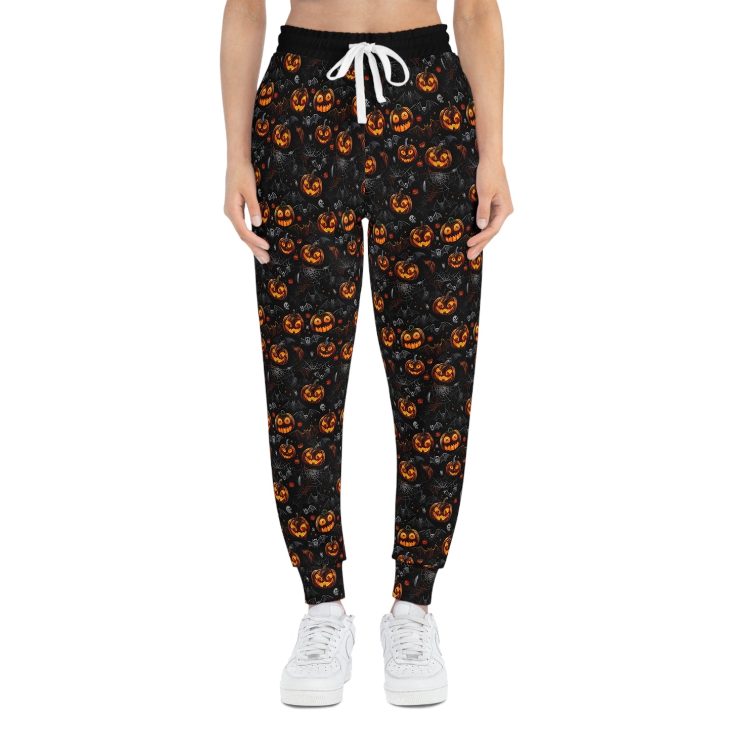 Spooky Pumpkin and Bats Pattern Athletic Joggers (AOP)