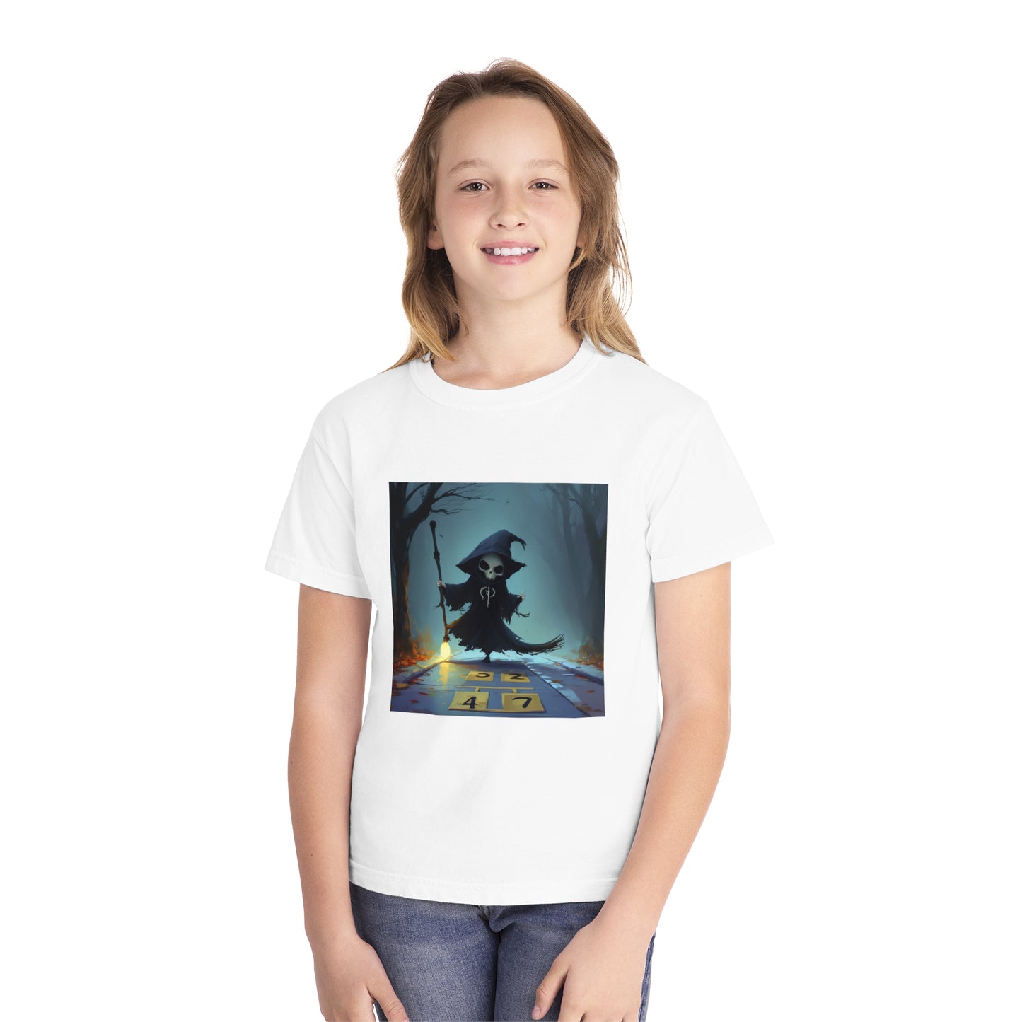 Grim Reaper Playing Hopscotch Youth Midweight Tee