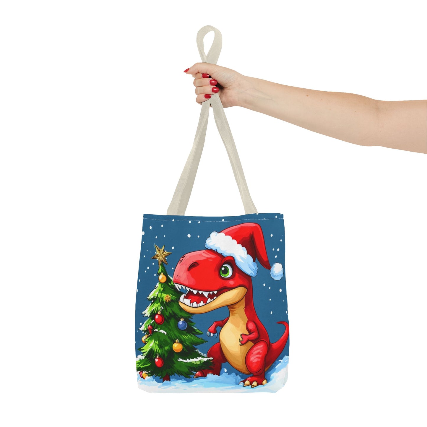 Cute Red Dino Holiday Tote Bag (AOP)