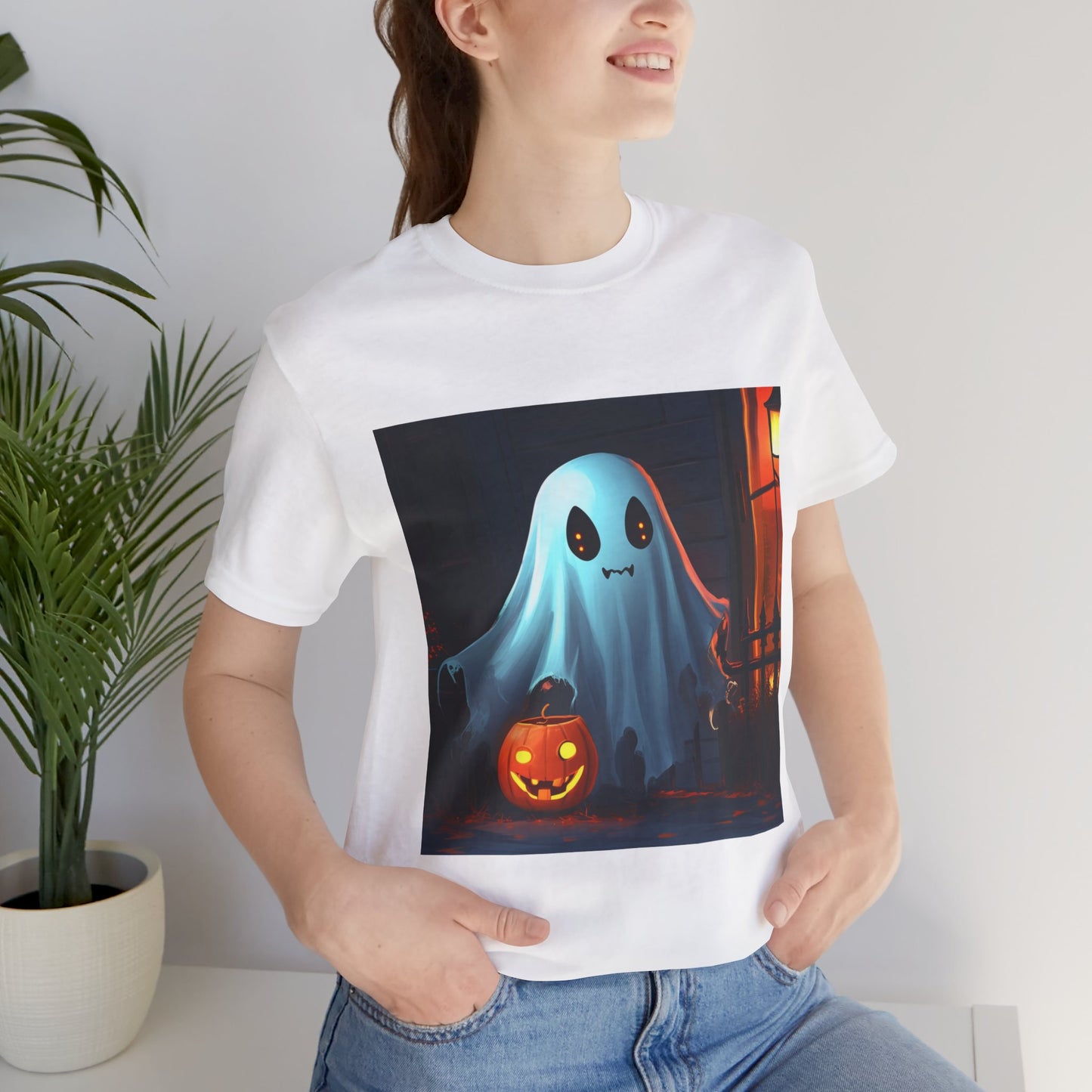 Cute Ghost Trick or Treating Unisex Jersey Short Sleeve Tee