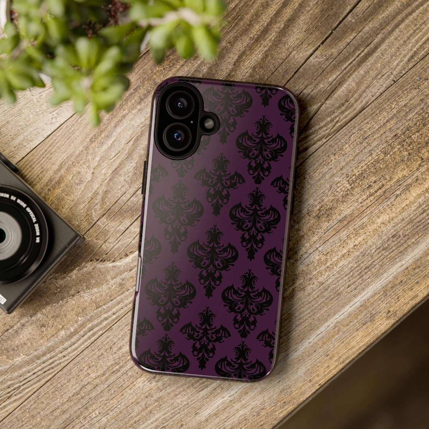 Purple and Black Victorian Damask Pattern Tough Cases