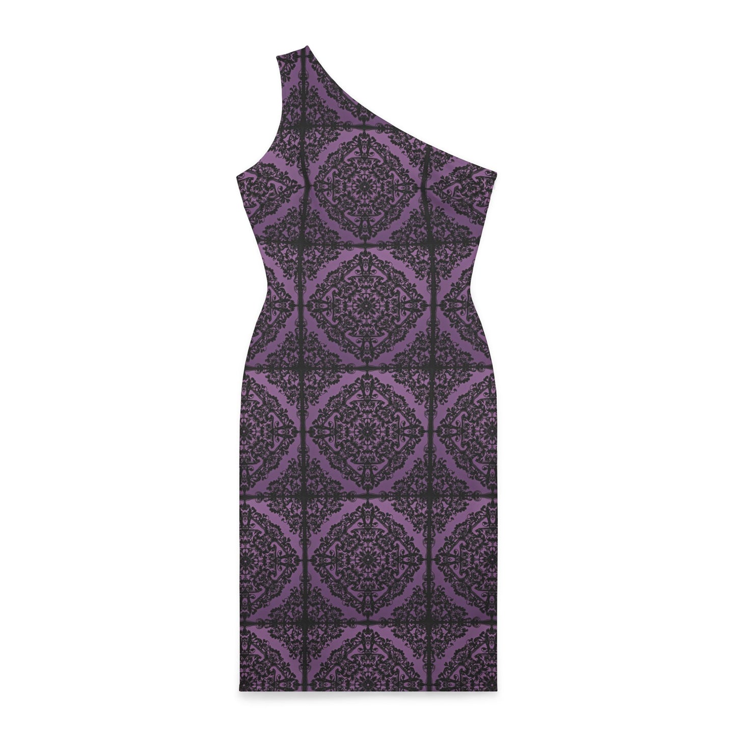 Intricate Black and Purple Pattern Shoulder Dress (AOP)