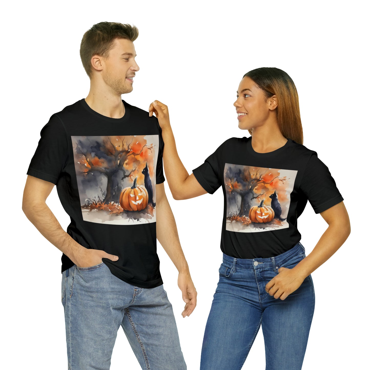 Jacko-lantern Black Cat Halloween Unisex Jersey Short Sleeve Tee