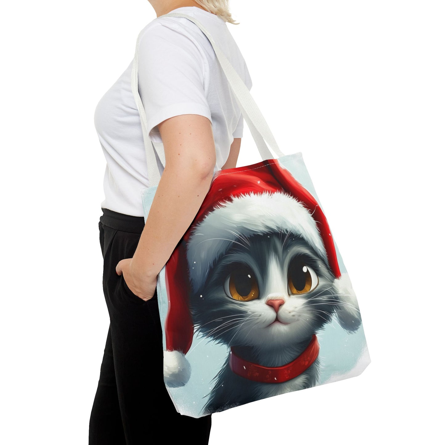 Adorable Festive Gray Cat Tote Bag (AOP)