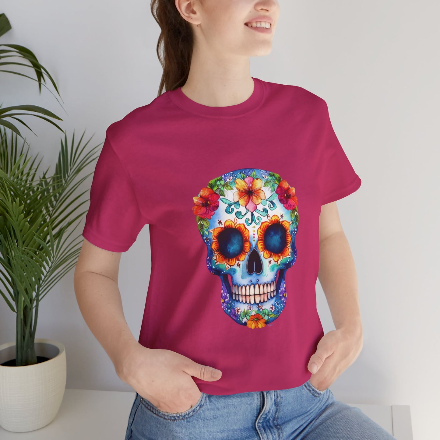 Blue Sugar Skull Unisex Jersey Short Sleeve Tee