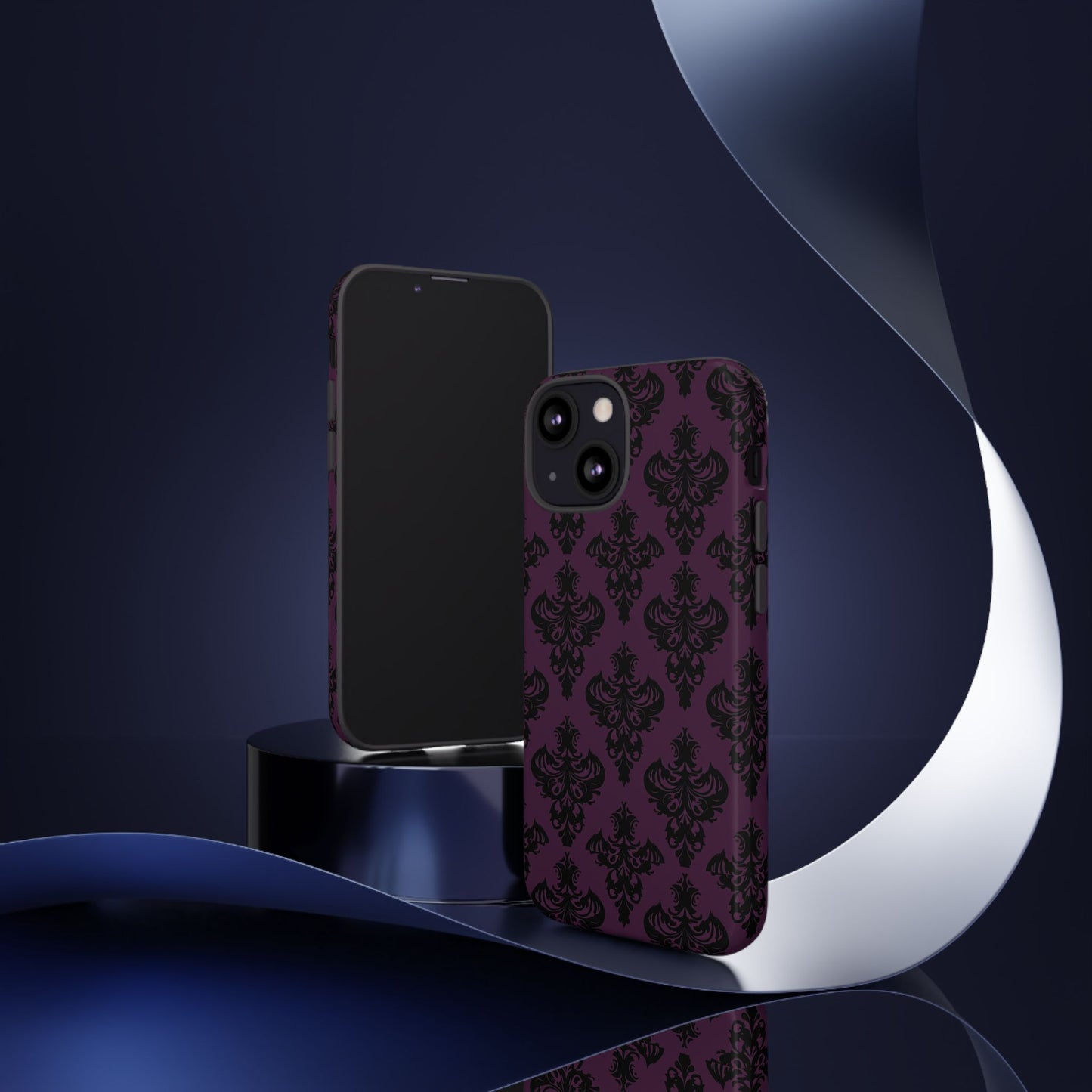 Purple and Black Victorian Damask Pattern Tough Cases