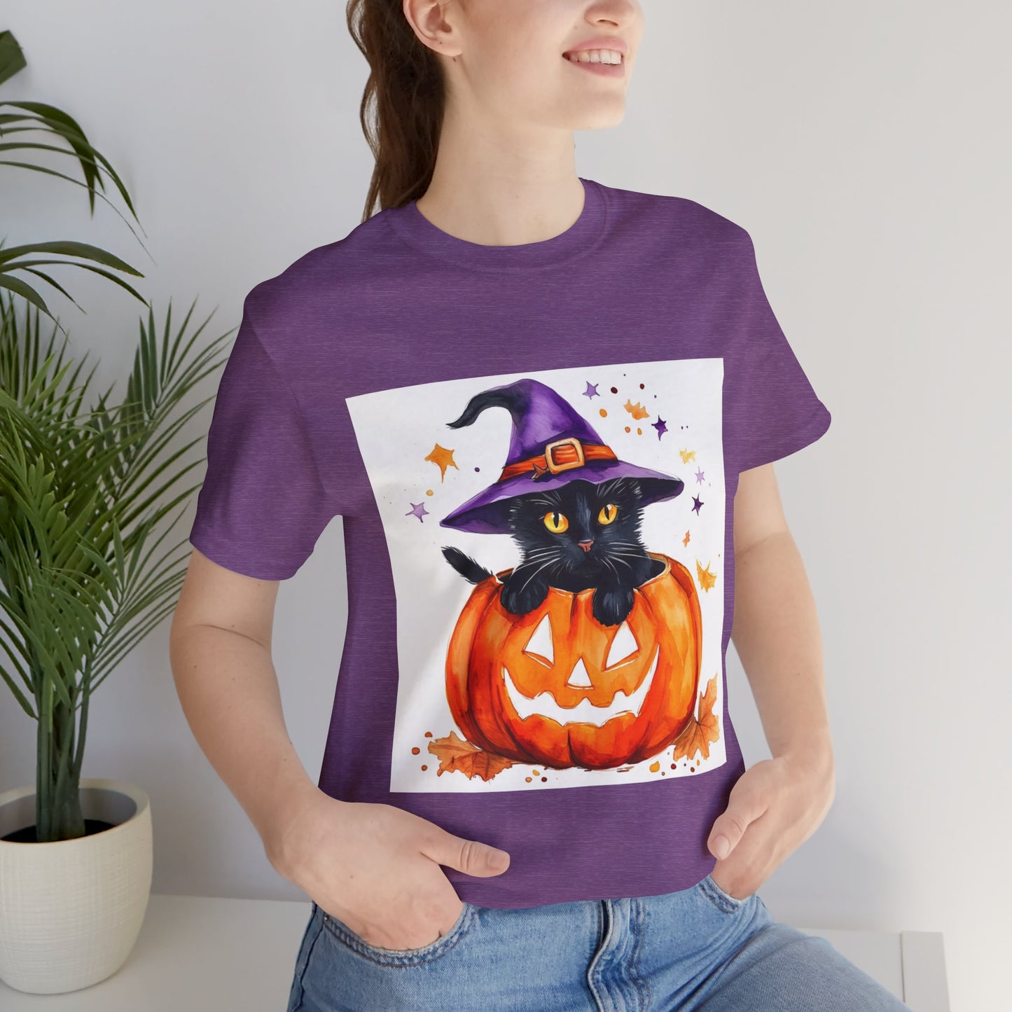 Cute Halloween Cat Jack o Lantern Unisex Jersey Short Sleeve Tee