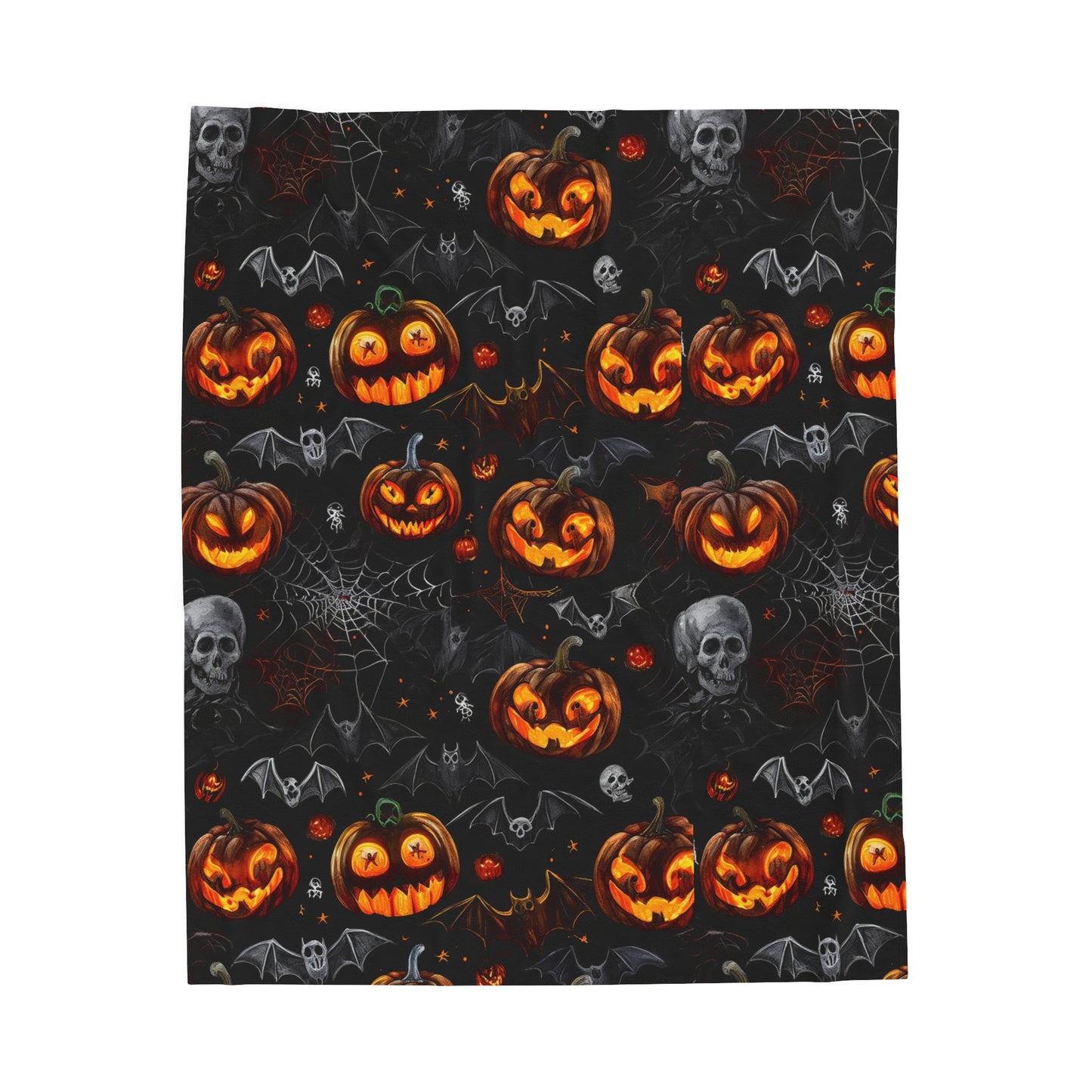 Spooky Pumpkins and Bats Velveteen Plush Blanket