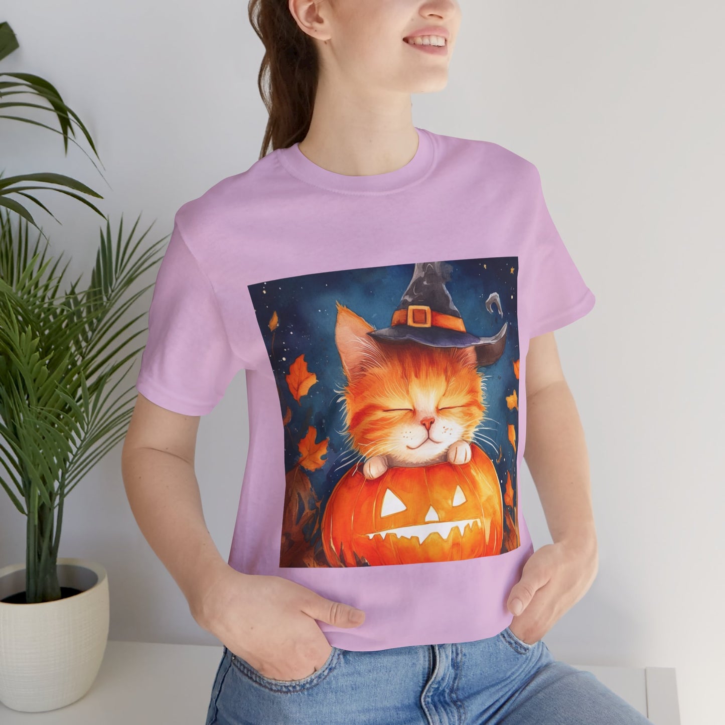 Cute Orange Cat on a pumpkin Unisex Jersey Short Sleeve Tee