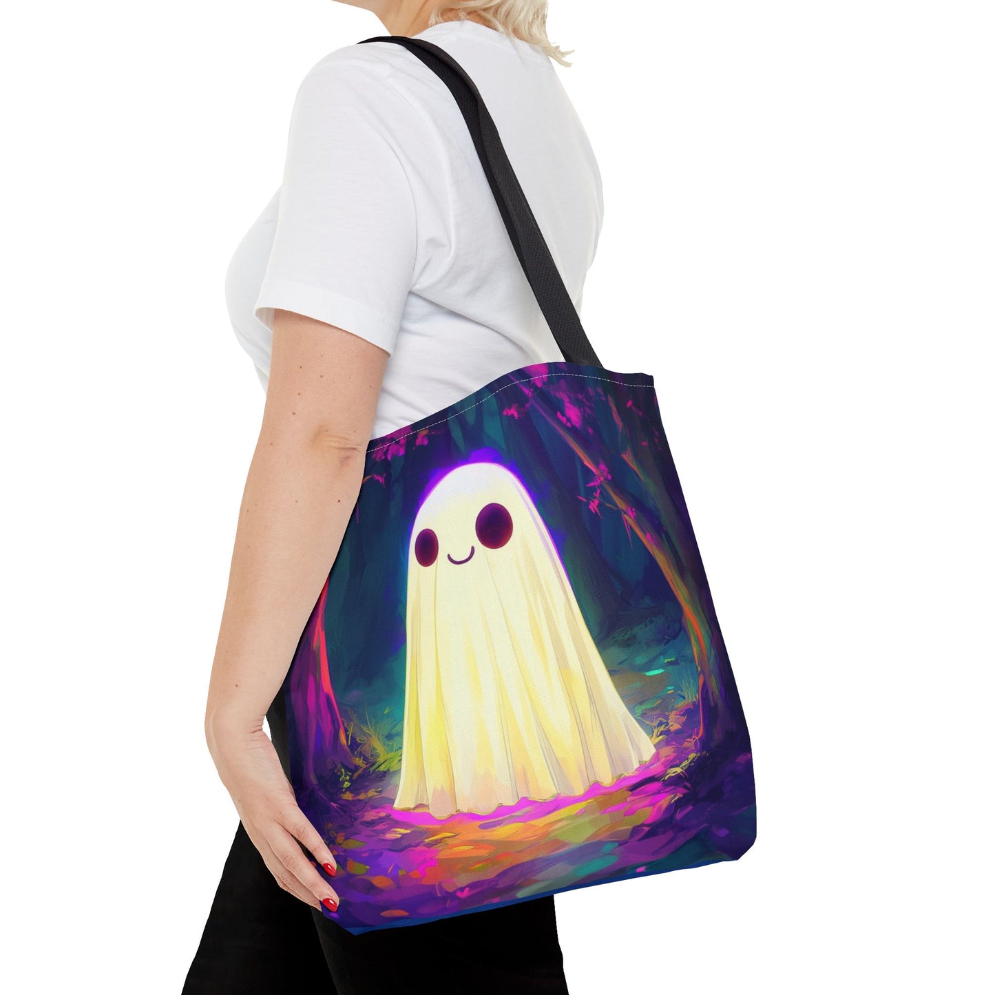 Cute Neon Ghost Tote Bag (AOP)