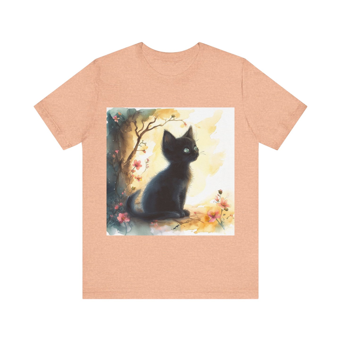 Floral Black Kitten Unisex Jersey Short Sleeve Tee