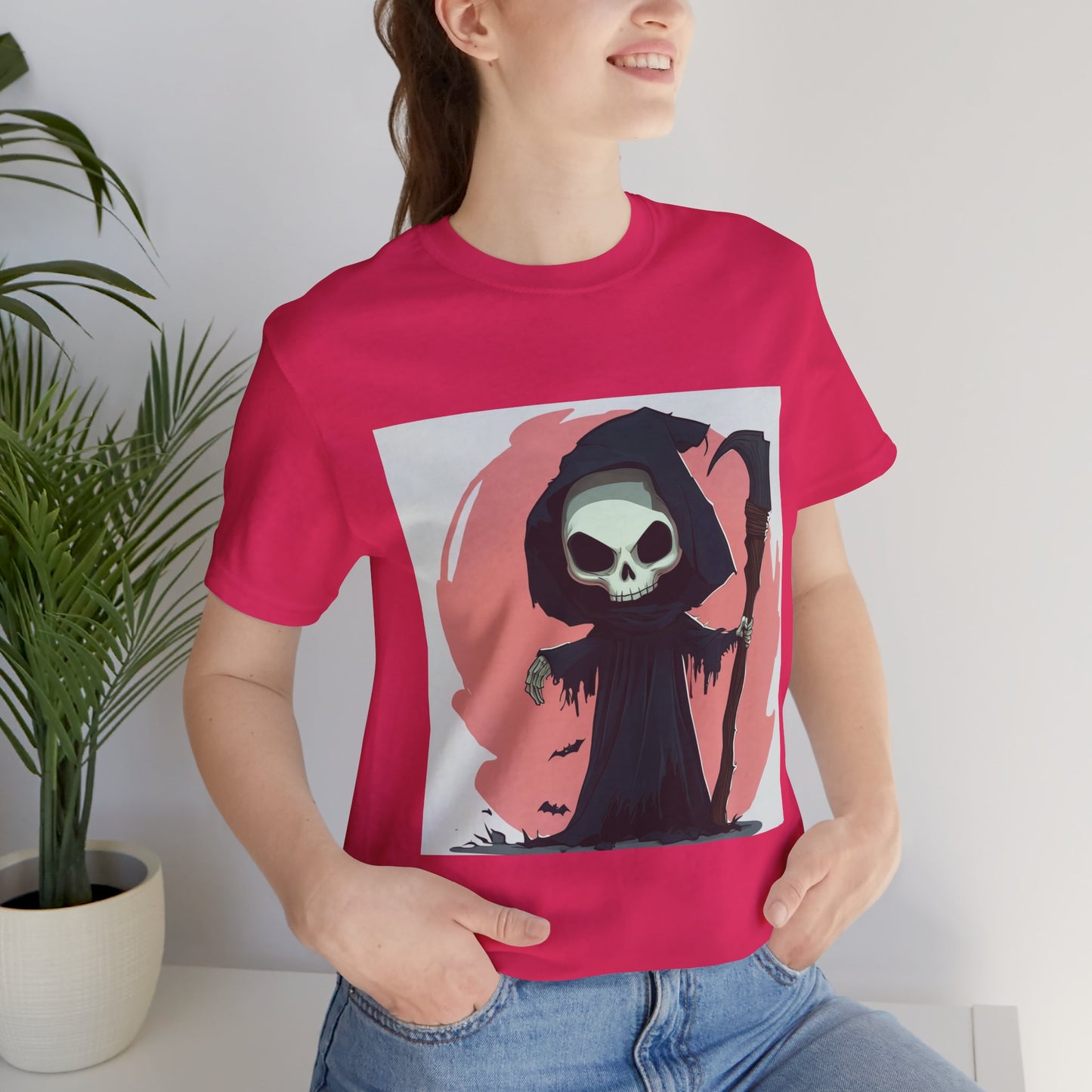 Cute Pink Grim Reaper Unisex Jersey Short Sleeve Tee