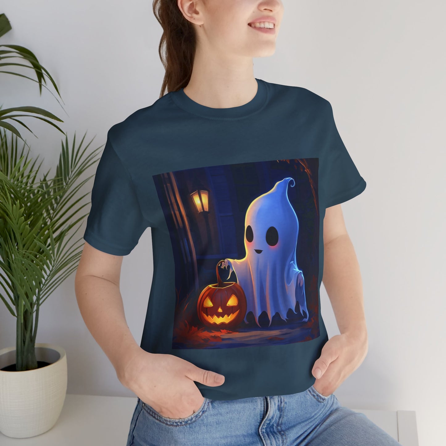 Cute Ghost Trick or Treating Unisex Jersey Short Sleeve Tee