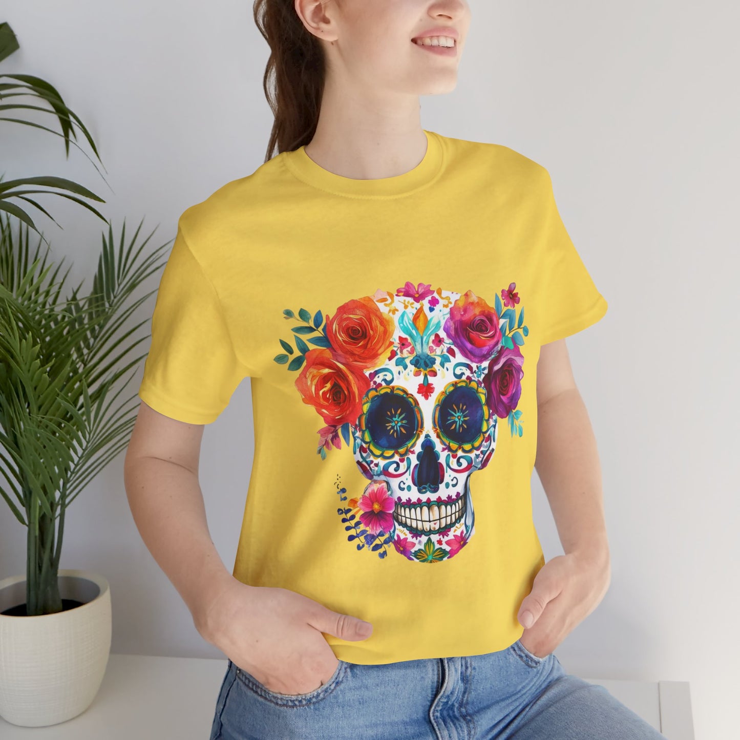 Day of the Dead Bright Sugar Skull Unisex Jersey Short Sleeve Tee