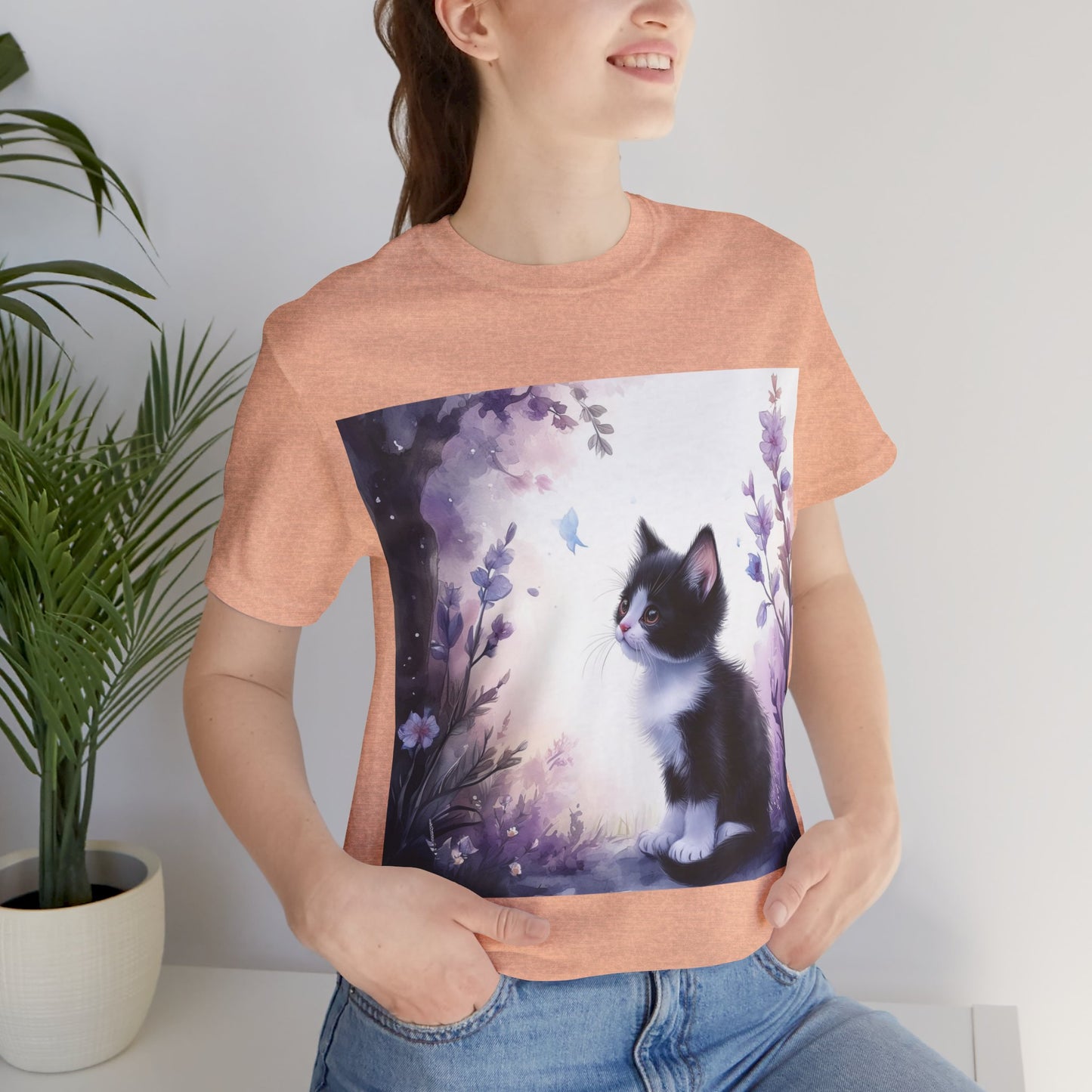 Flowery Tuxedo Cat Unisex Jersey Short Sleeve Tee