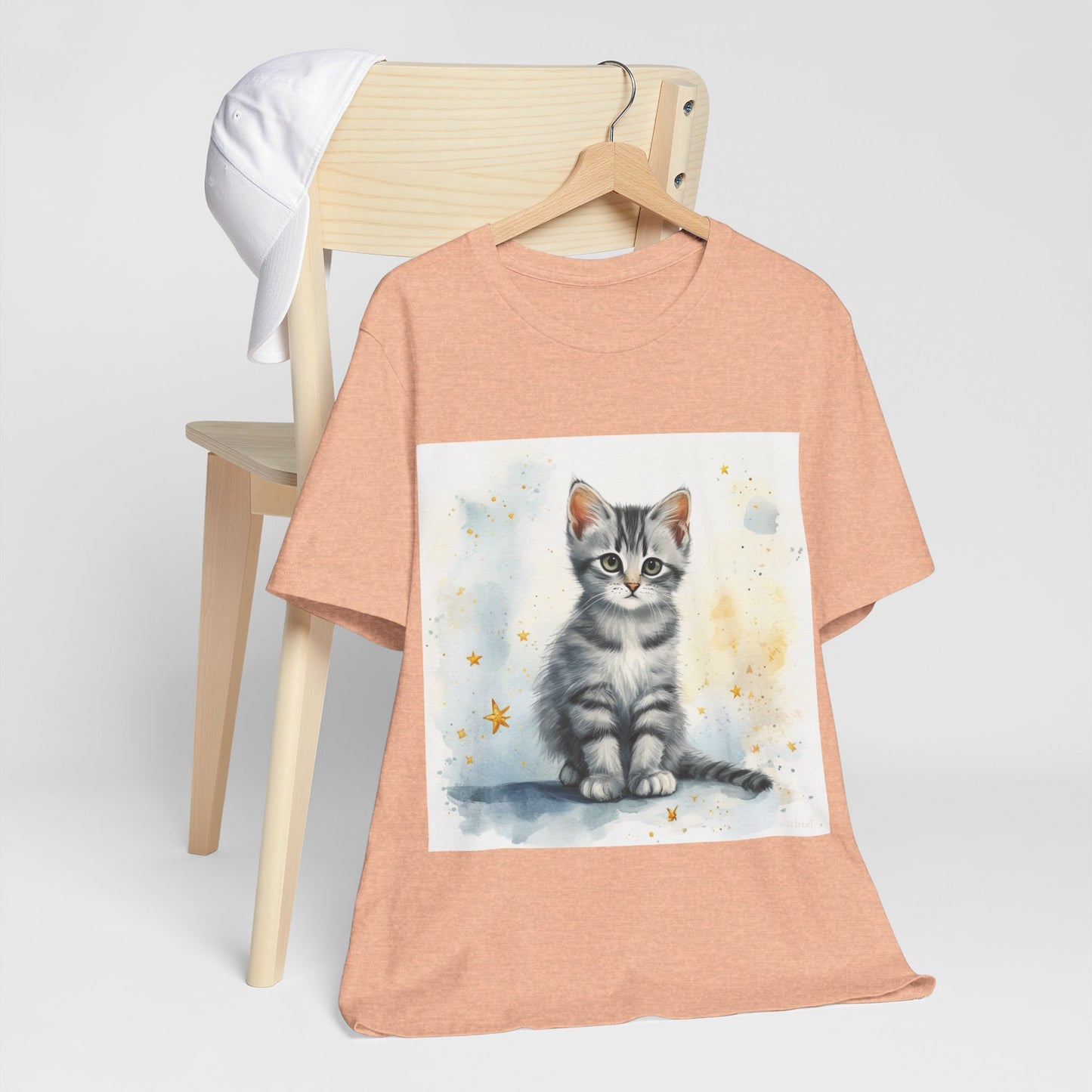 Watercolor Gray Striped Kitten Unisex Jersey Short Sleeve Tee