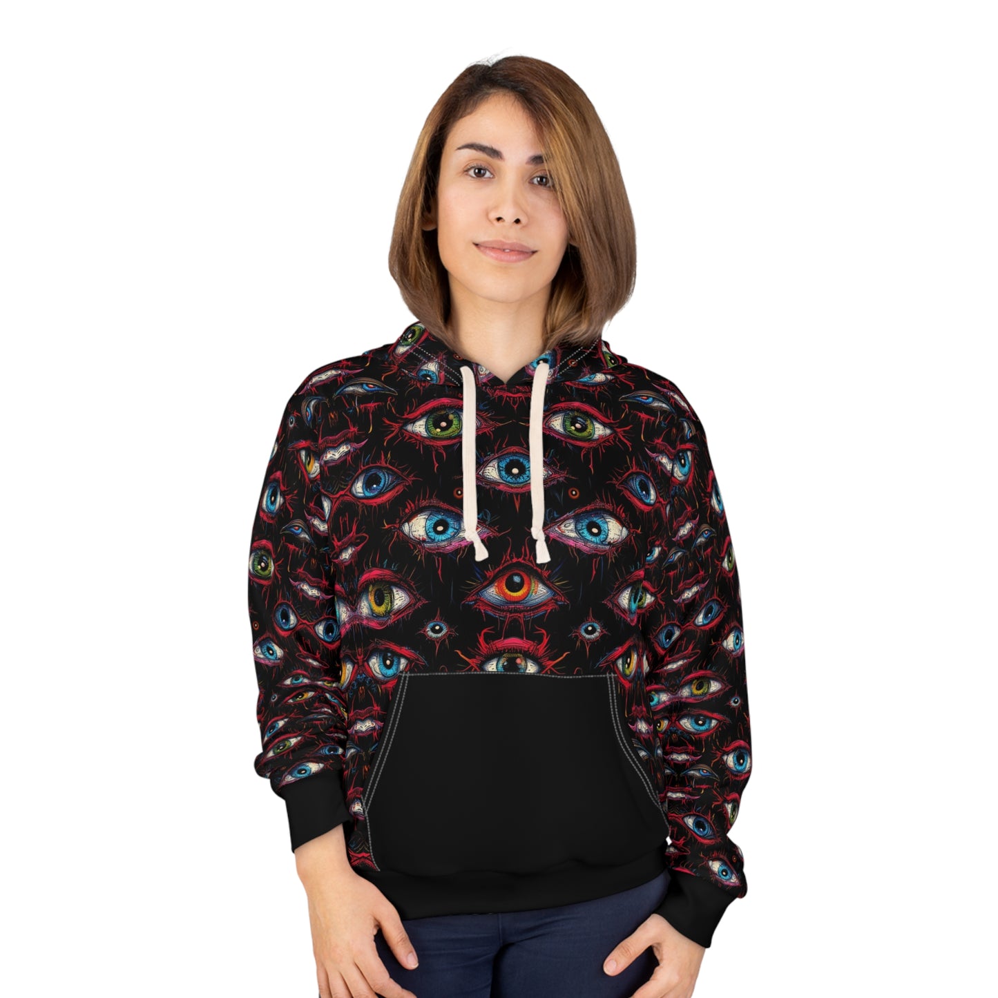 Creepy Eye Pattern Unisex Pullover Hoodie (AOP)