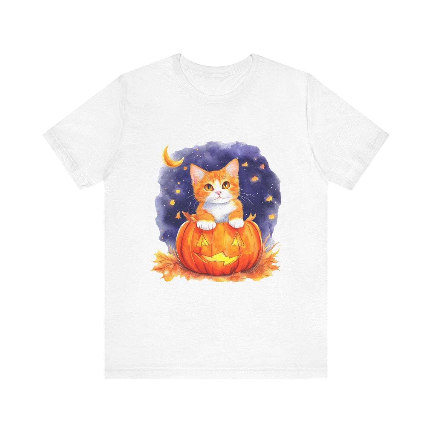 Fuzzy halloween pumpkin cat Unisex Jersey Short Sleeve Tee