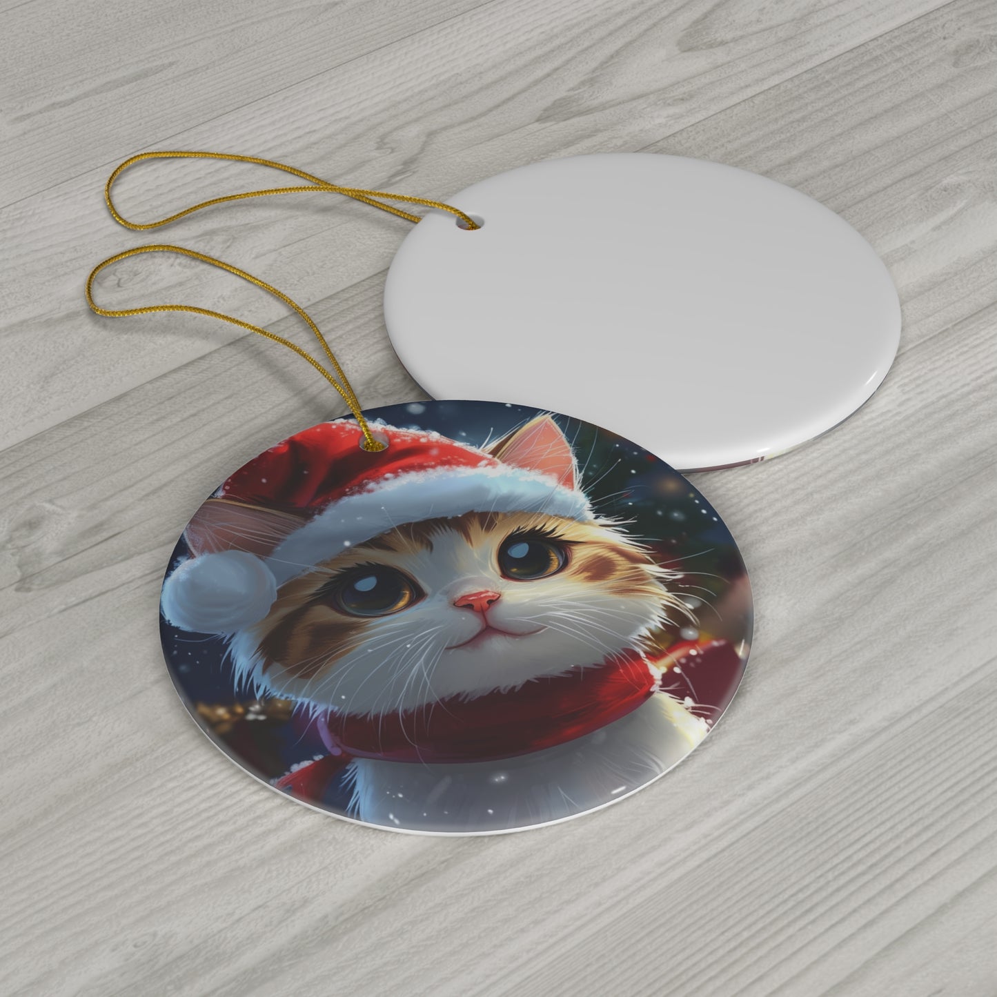 Festive Cat Holiday Ceramic Ornament, 4 Shapes