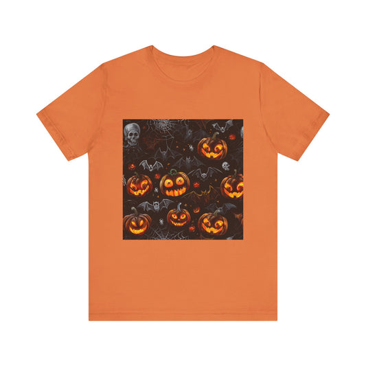 Spooky Pumpkin and Bats Pattern Unisex Jersey Short Sleeve Tee