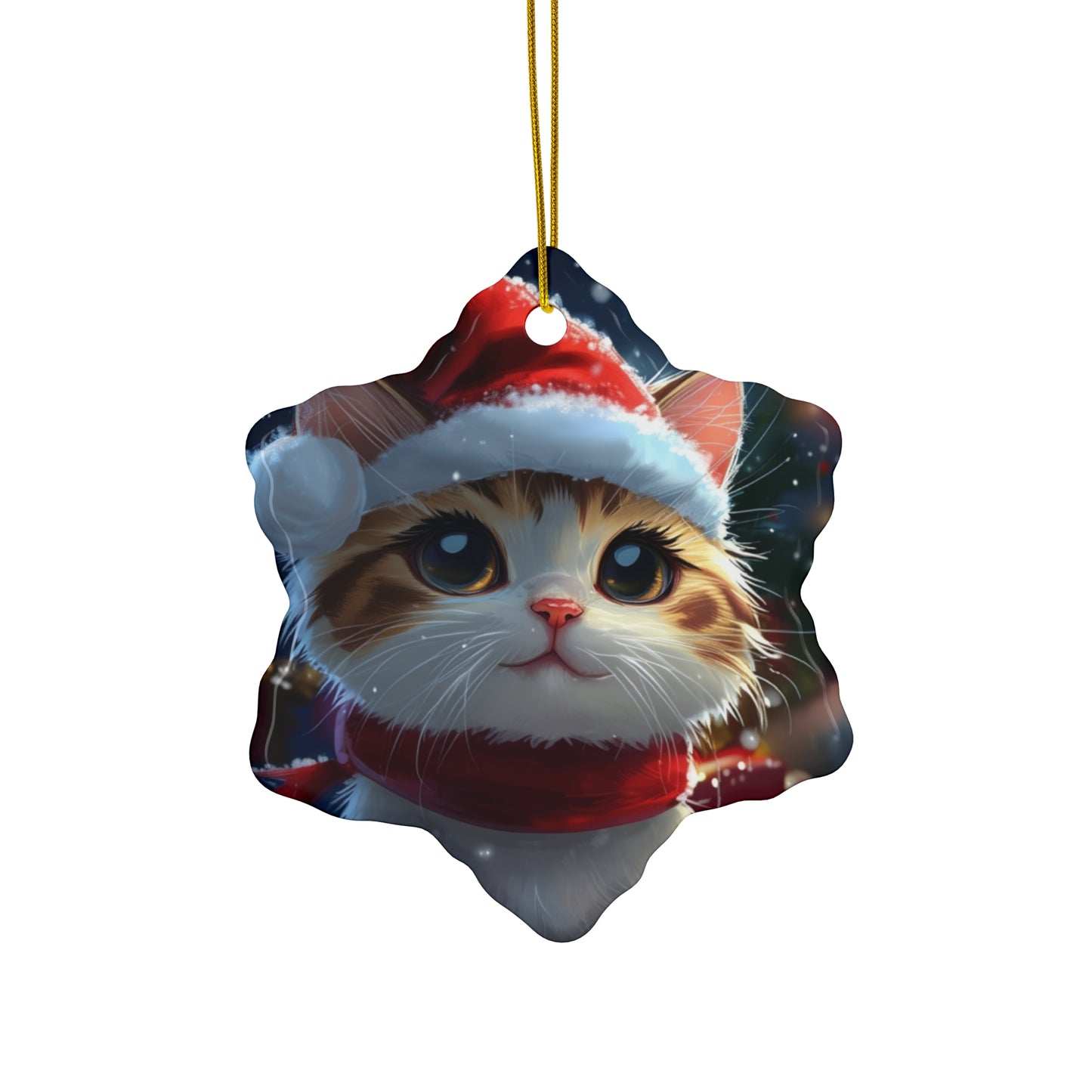 Festive Cat Holiday Ceramic Ornament, 4 Shapes