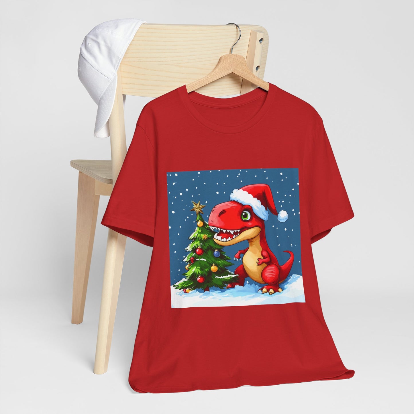 Red T-Rex Christmas Unisex Jersey Short Sleeve Tee