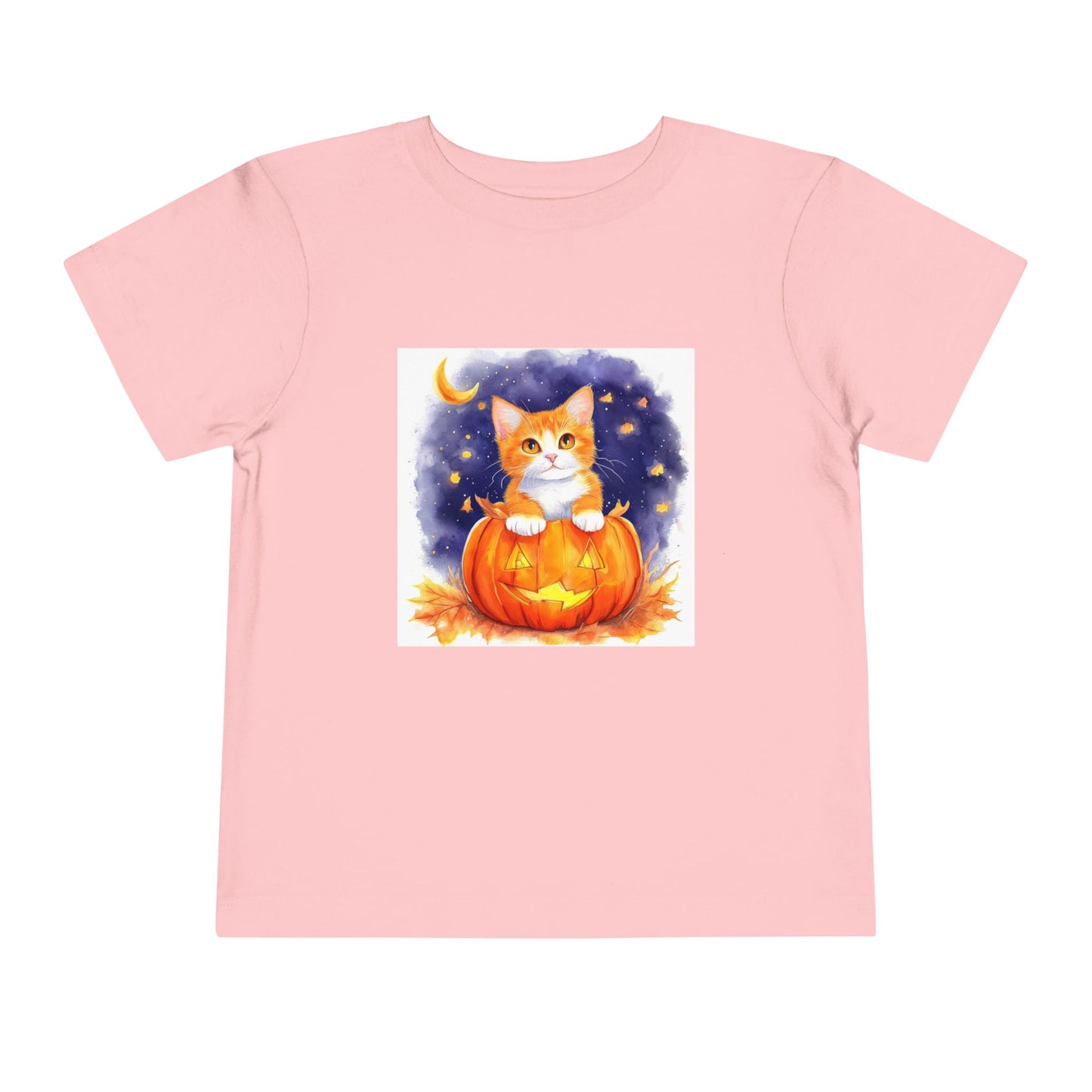 Fuzzy Halloween Pumpkin Cat Toddler Short Sleeve Tee