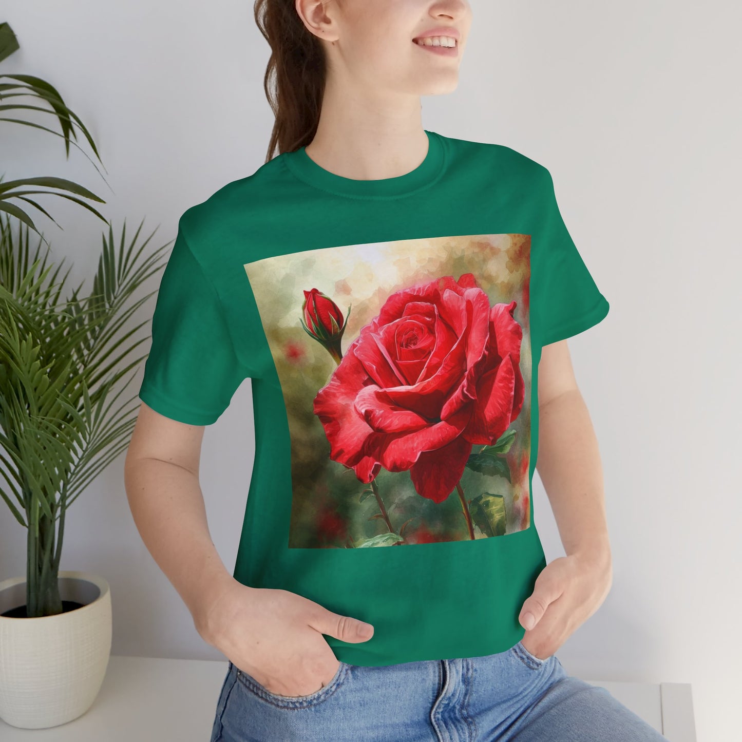 Elegant Rose Short Sleeve Tee - Perfect for Nature Lovers & Everyday Comfort
