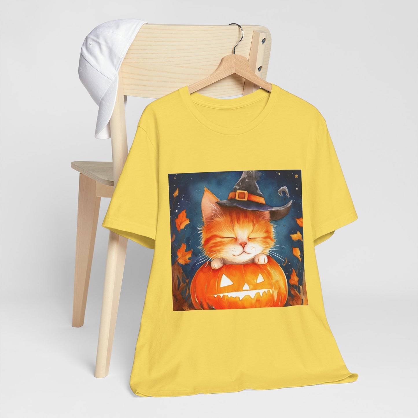 Cute Orange Cat on a pumpkin Unisex Jersey Short Sleeve Tee