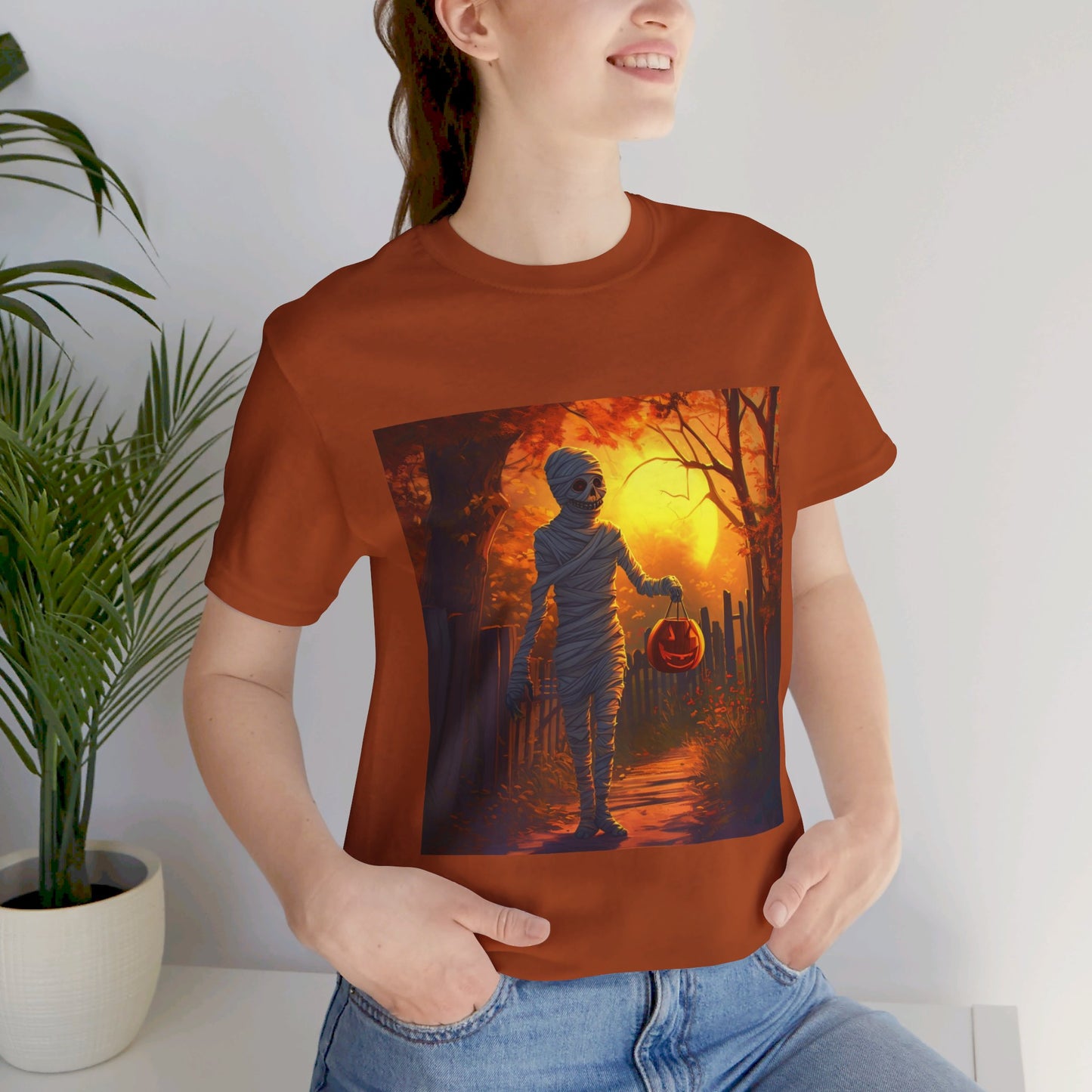 Halloween Sunset Mummy Unisex Jersey Short Sleeve Tee