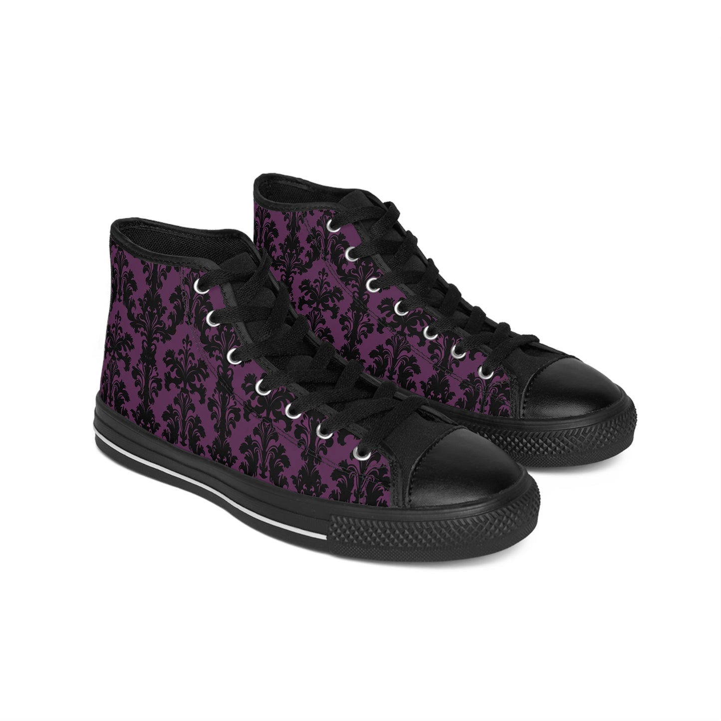 Black and Purple Victorian Gothic Pattern Women's Classic Sneakers