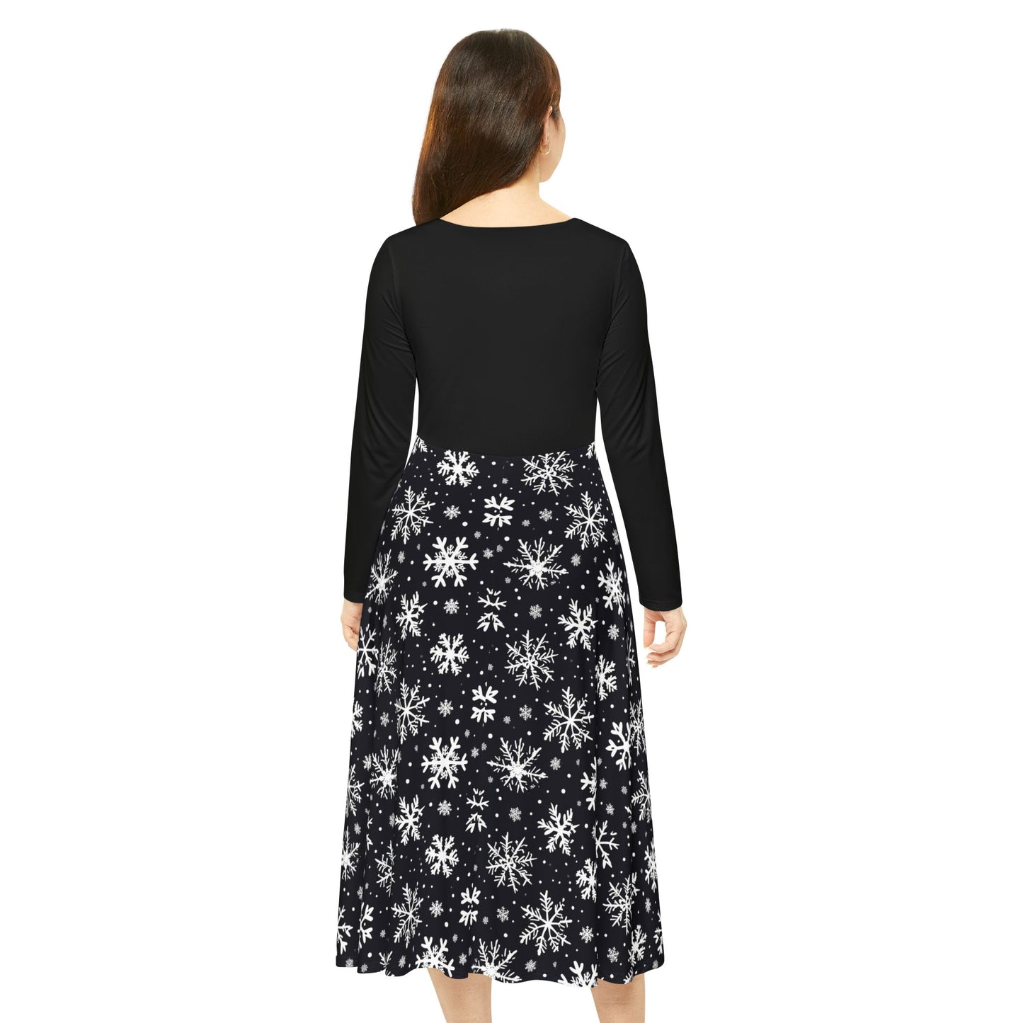 Midnight Snowflake Pattern Women's Long Sleeve Dance Dress (AOP)